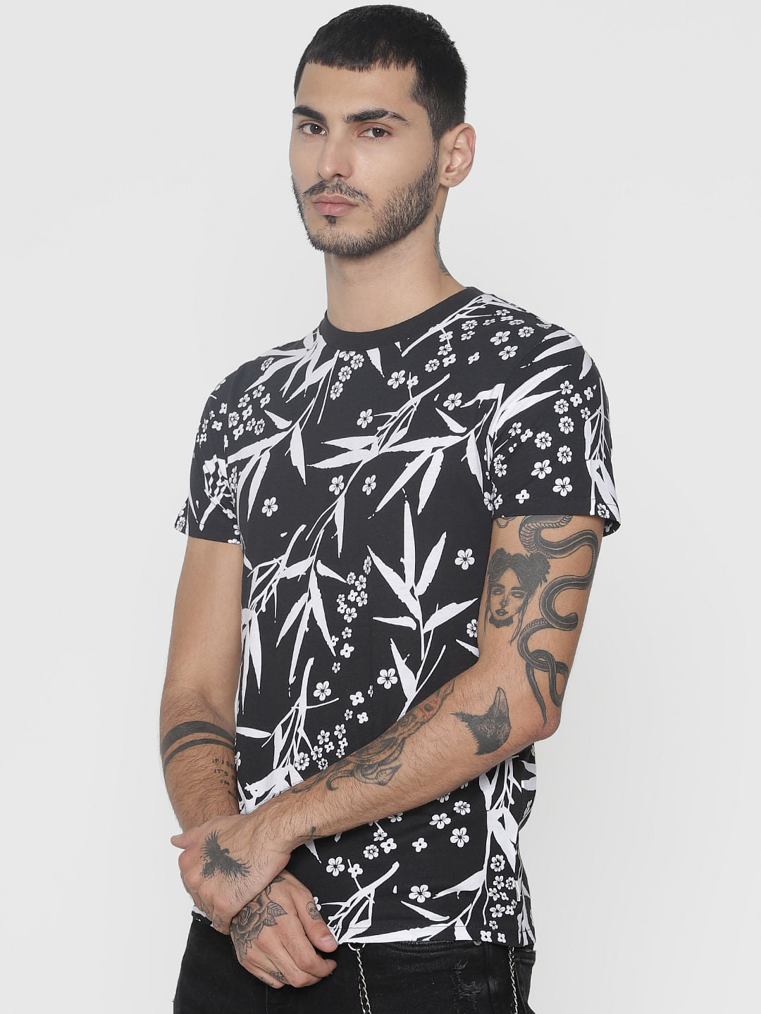 Black All Over Print Crew Neck T-Shirt
