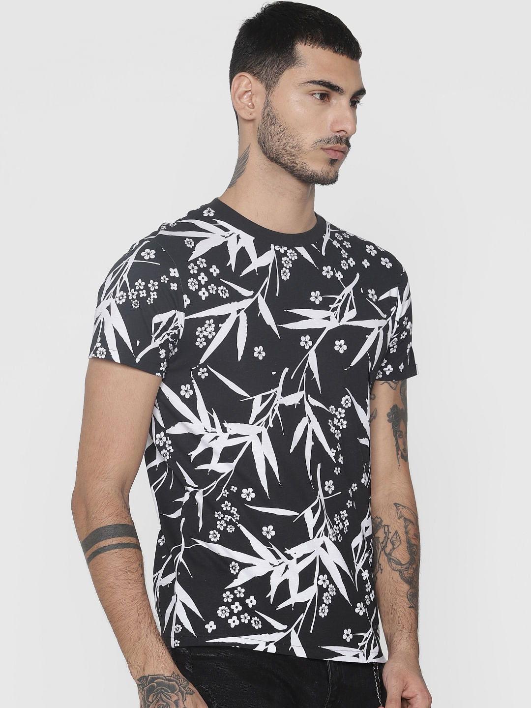 Black All Over Print Crew Neck T-Shirt