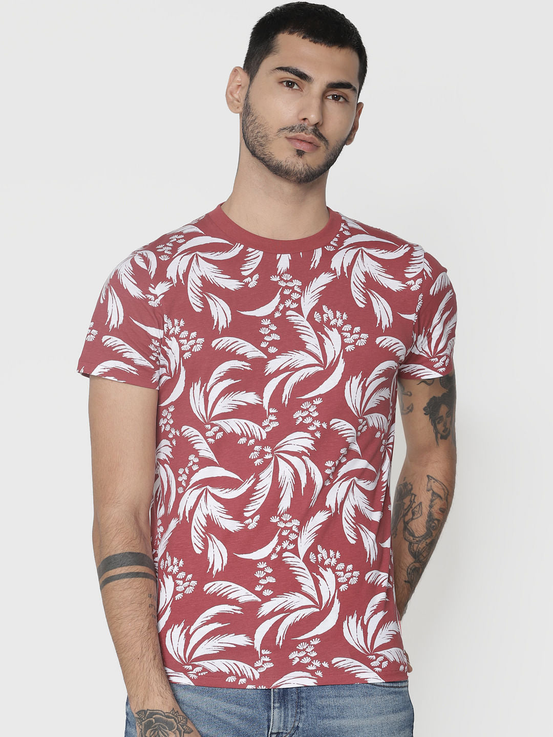 Red All Over Print Crew Neck T-Shirt - S