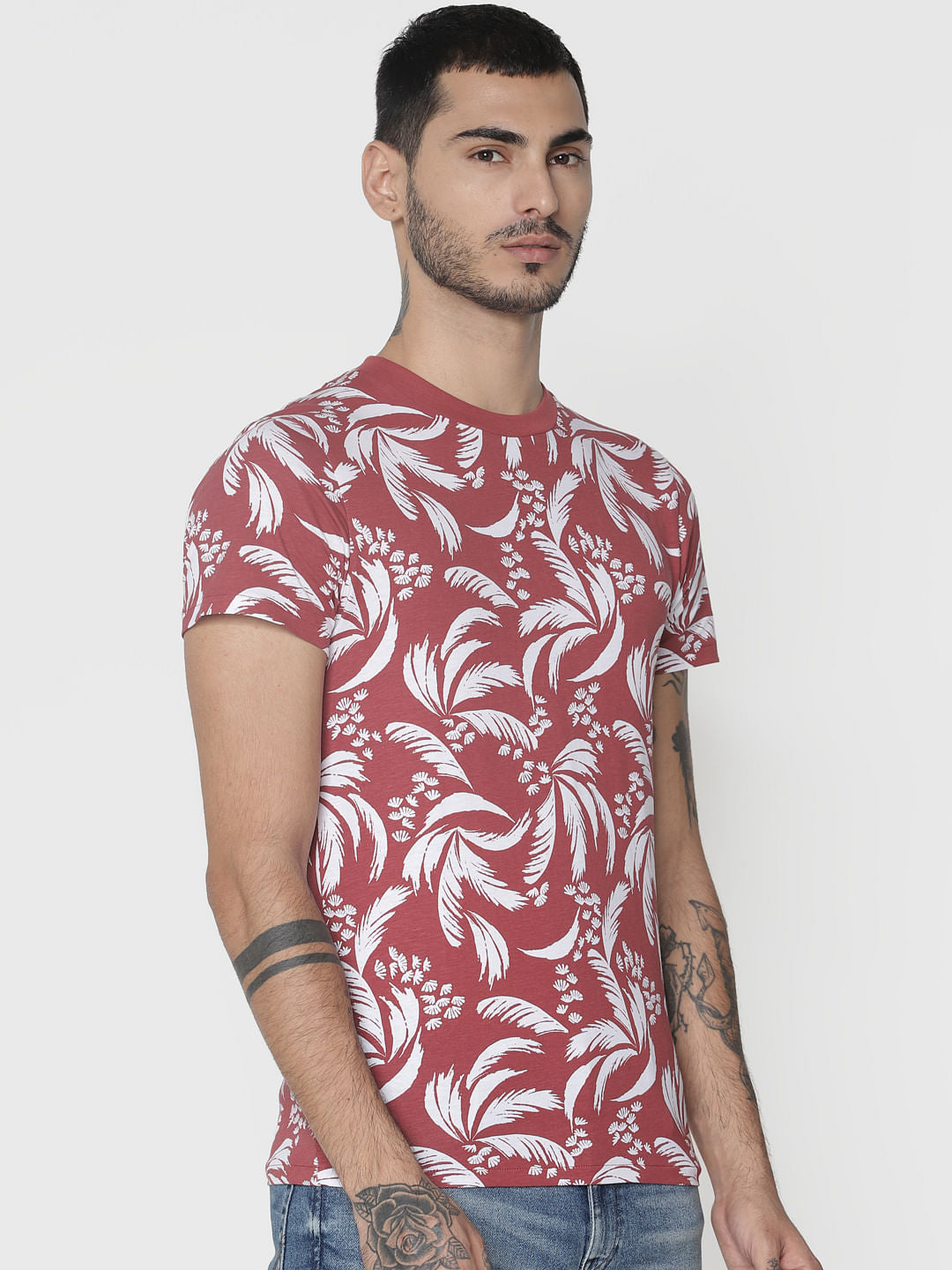 Red All Over Print Crew Neck T-Shirt