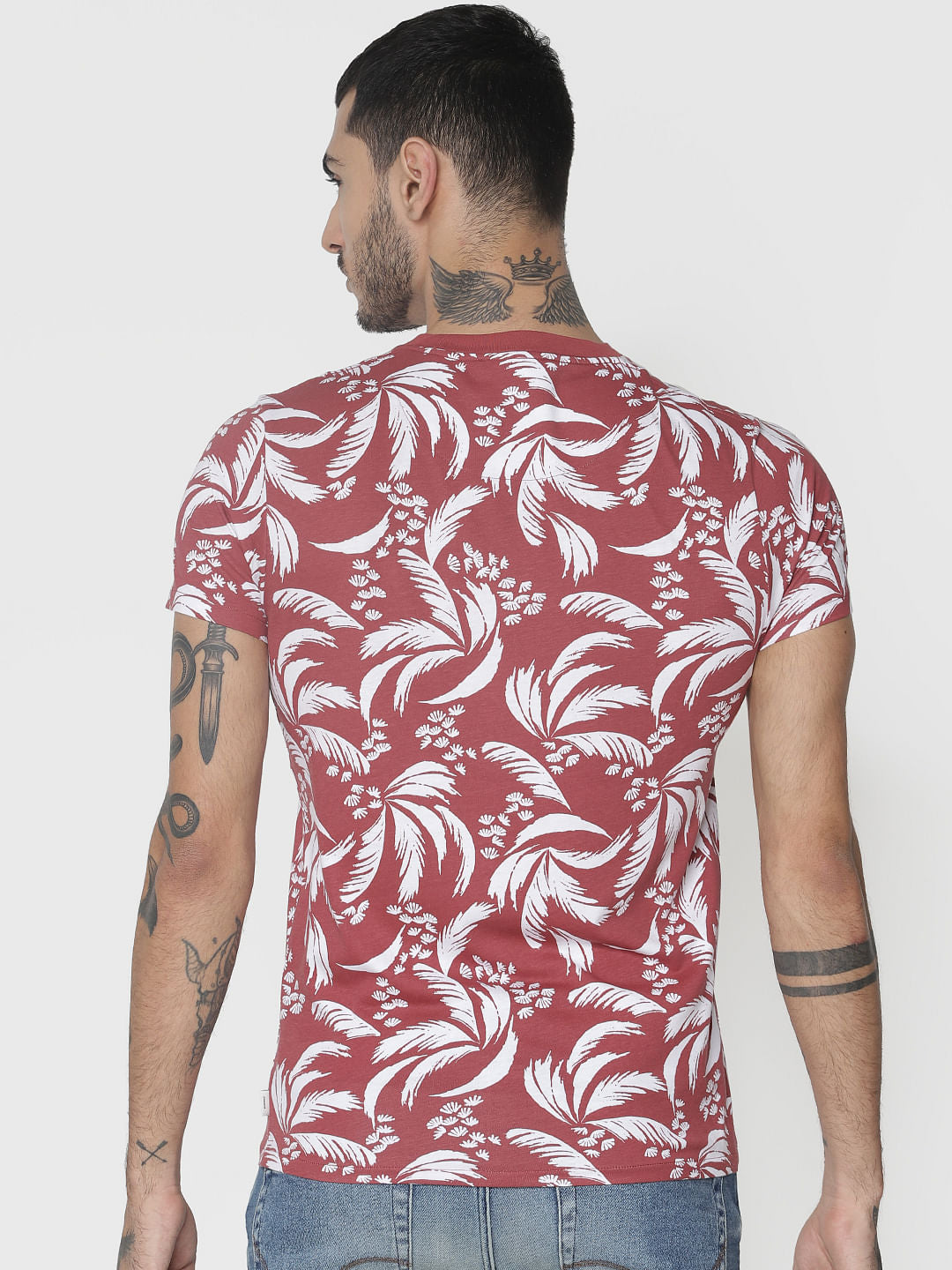 Red All Over Print Crew Neck T-Shirt