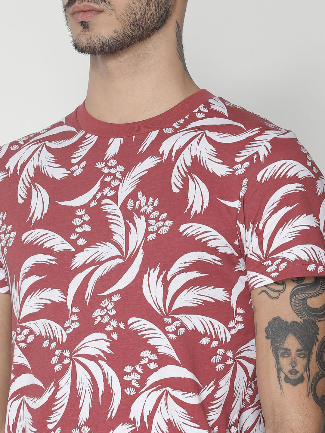 Red All Over Print Crew Neck T-Shirt