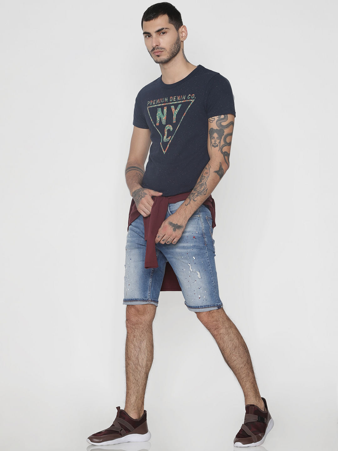 Navy Blue Graphic Print Crew Neck T-Shirt