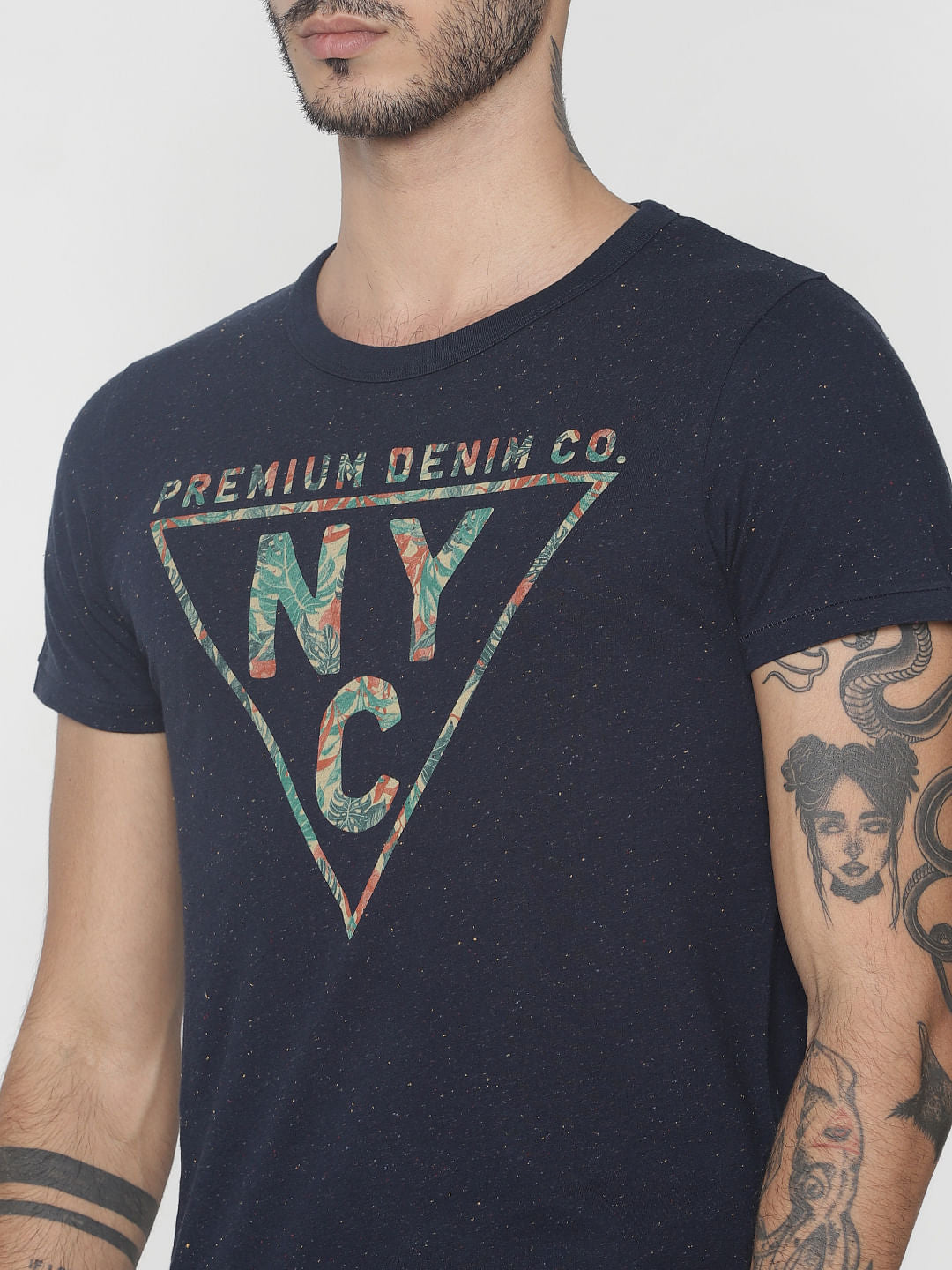 Navy Blue Graphic Print Crew Neck T-Shirt
