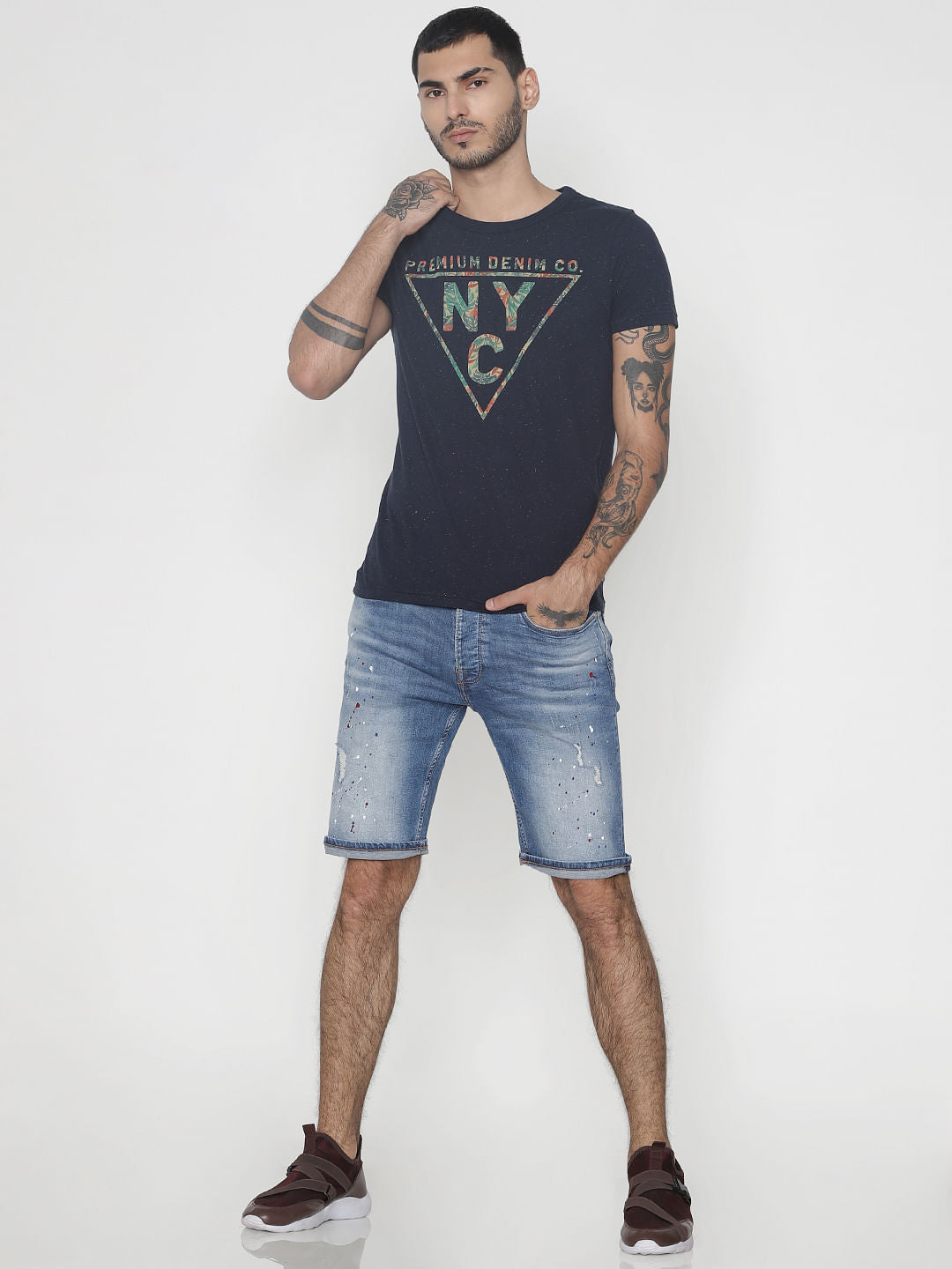 Navy Blue Graphic Print Crew Neck T-Shirt