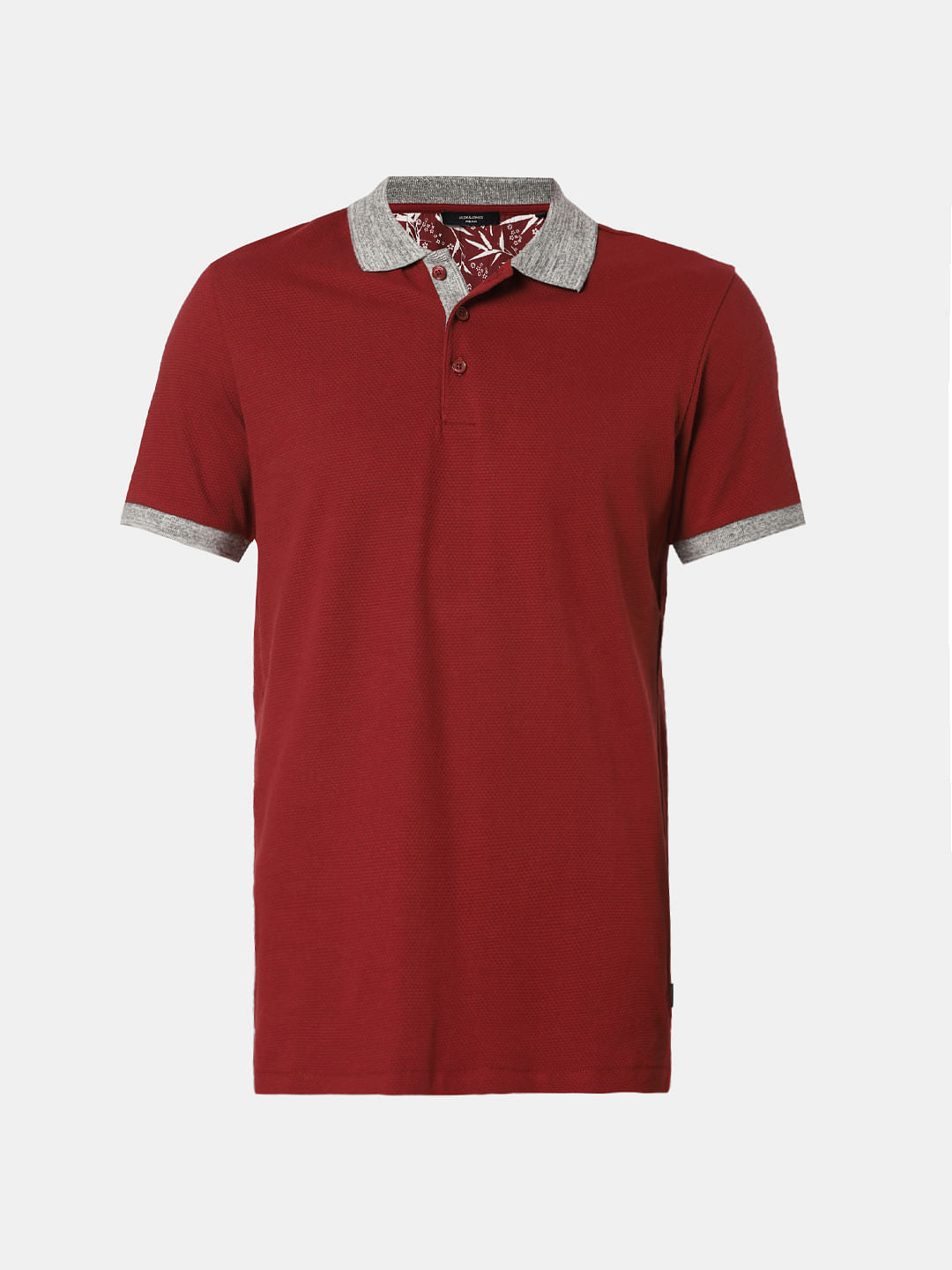 Red Contrast Tipping Polo Neck T-Shirt
