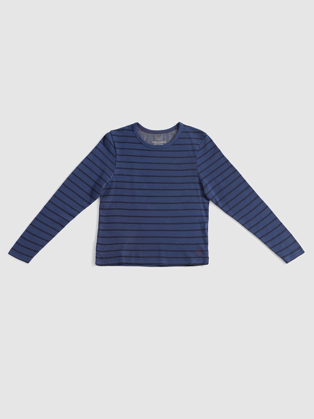Boys Blue Striped Full Sleeves Crew Neck T-Shirt - 128/8Y