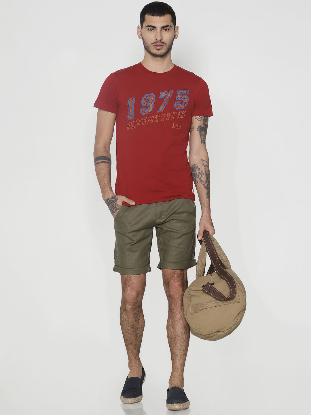 Red Text Print Crew Neck T-Shirt