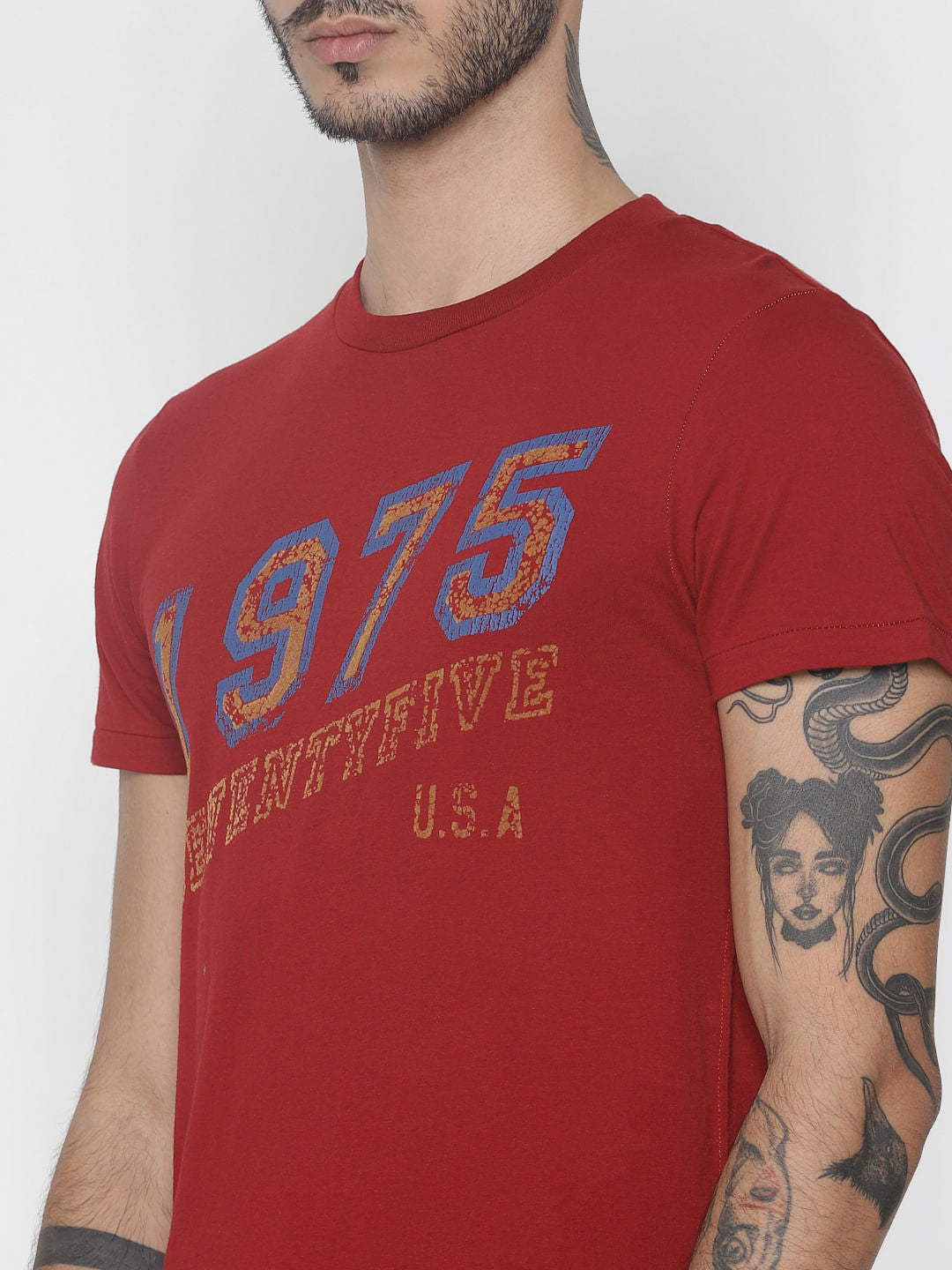 Red Text Print Crew Neck T-Shirt