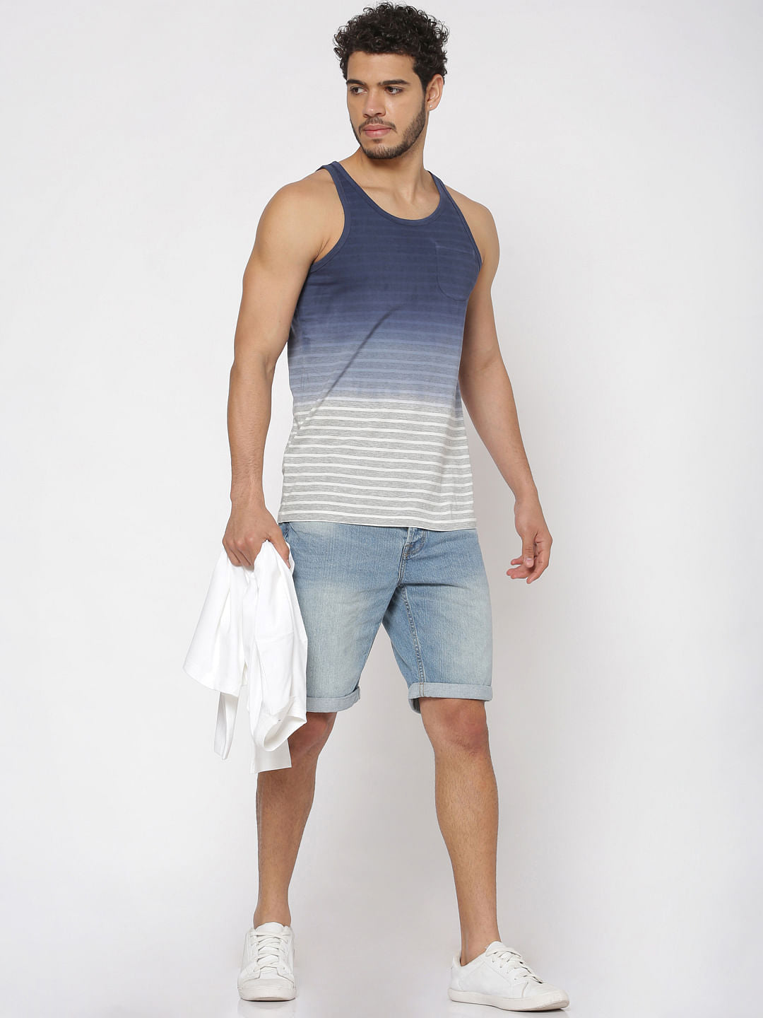 Blue Striped Slim Fit Tank Top