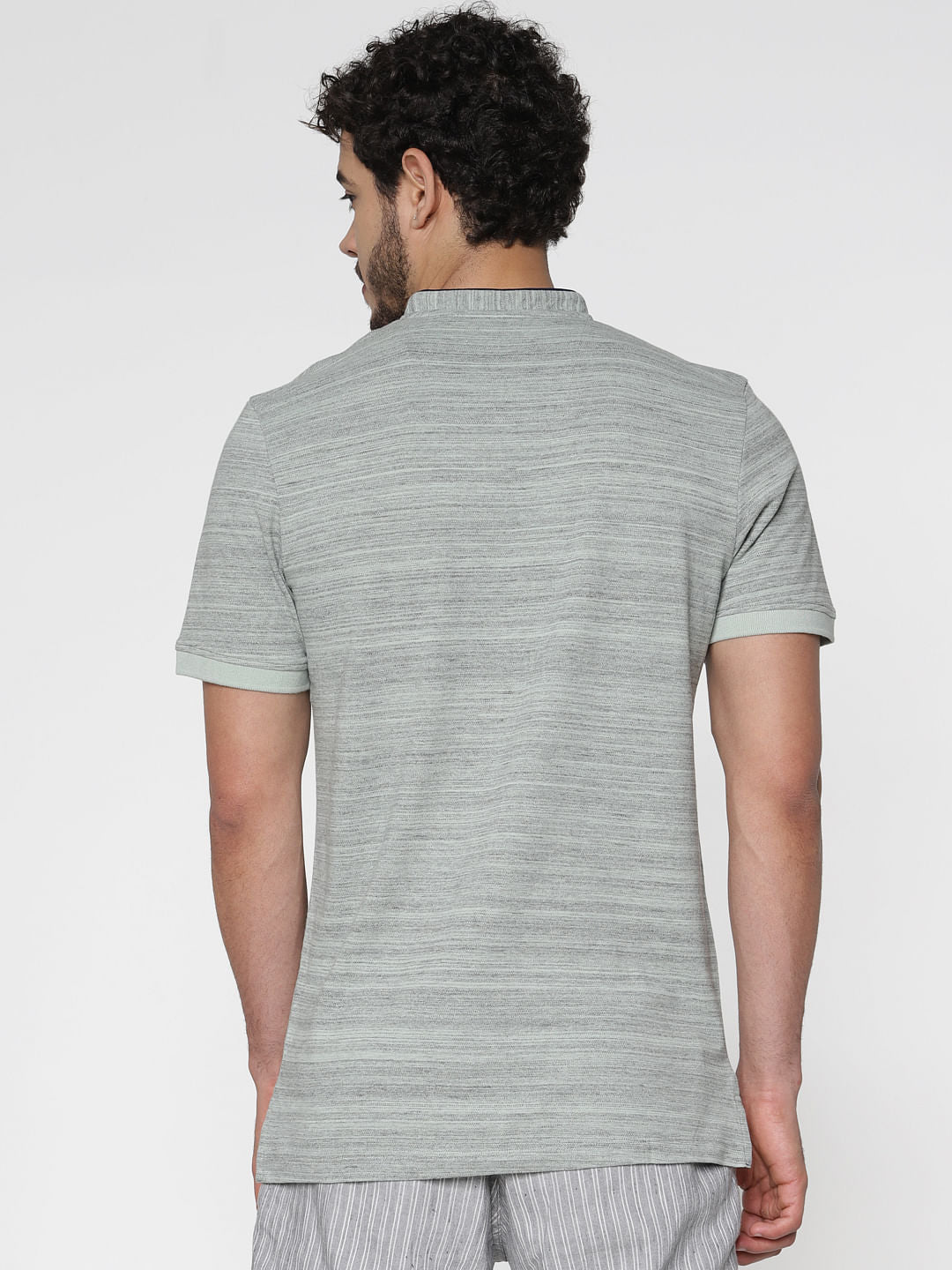 Grey Printed Polo Neck T-Shirt