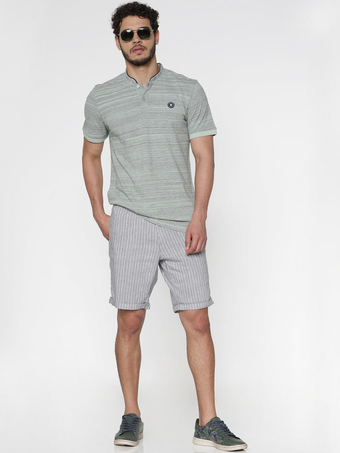 Grey Printed Polo Neck T-Shirt