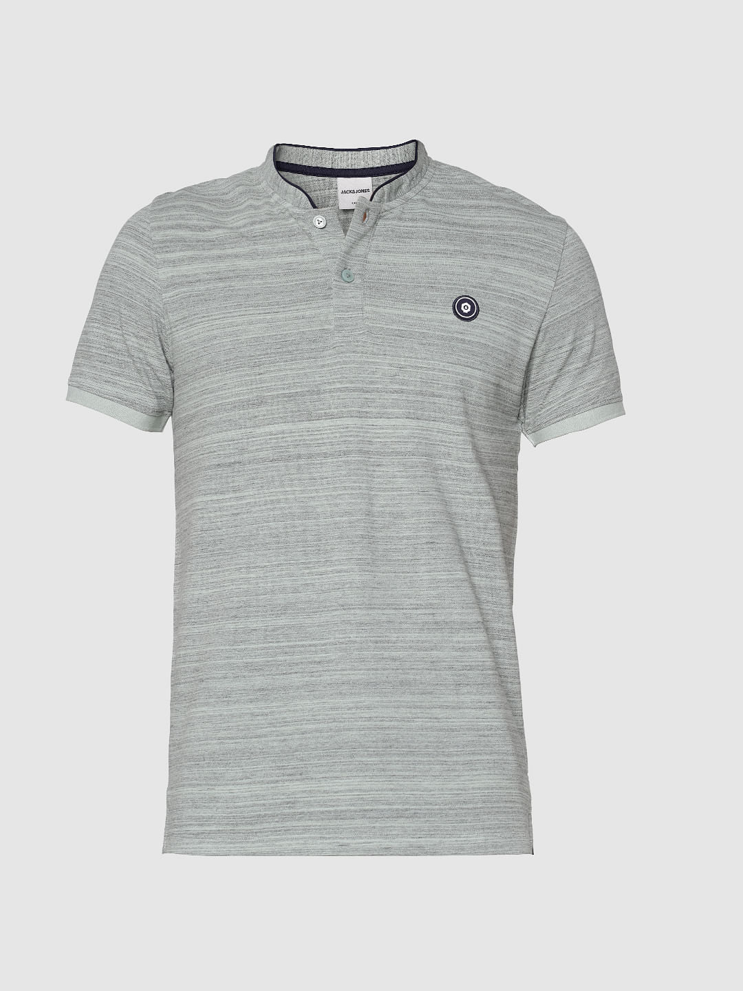 Grey Printed Polo Neck T-Shirt