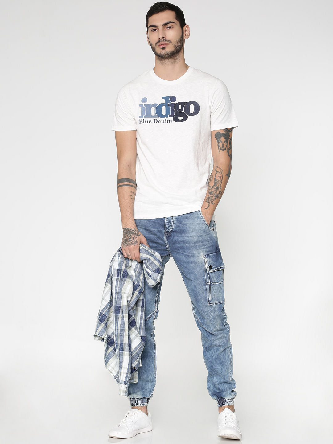 White Text Print Crew Neck T-Shirt - S