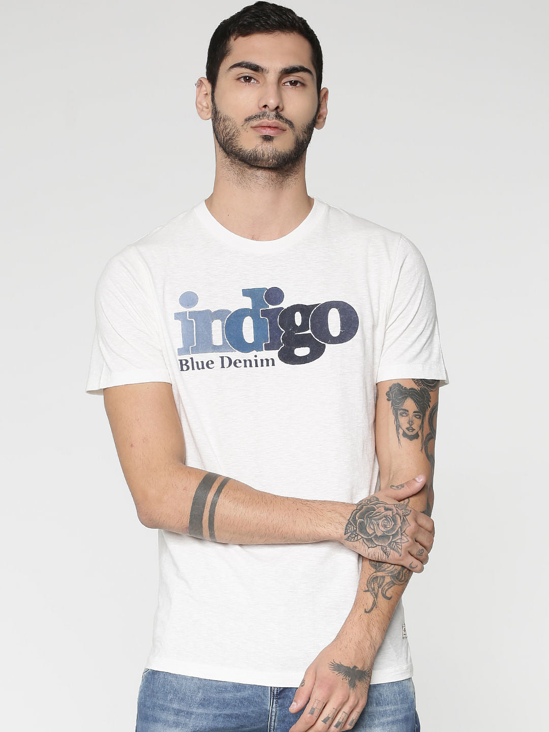 White Text Print Crew Neck T-Shirt