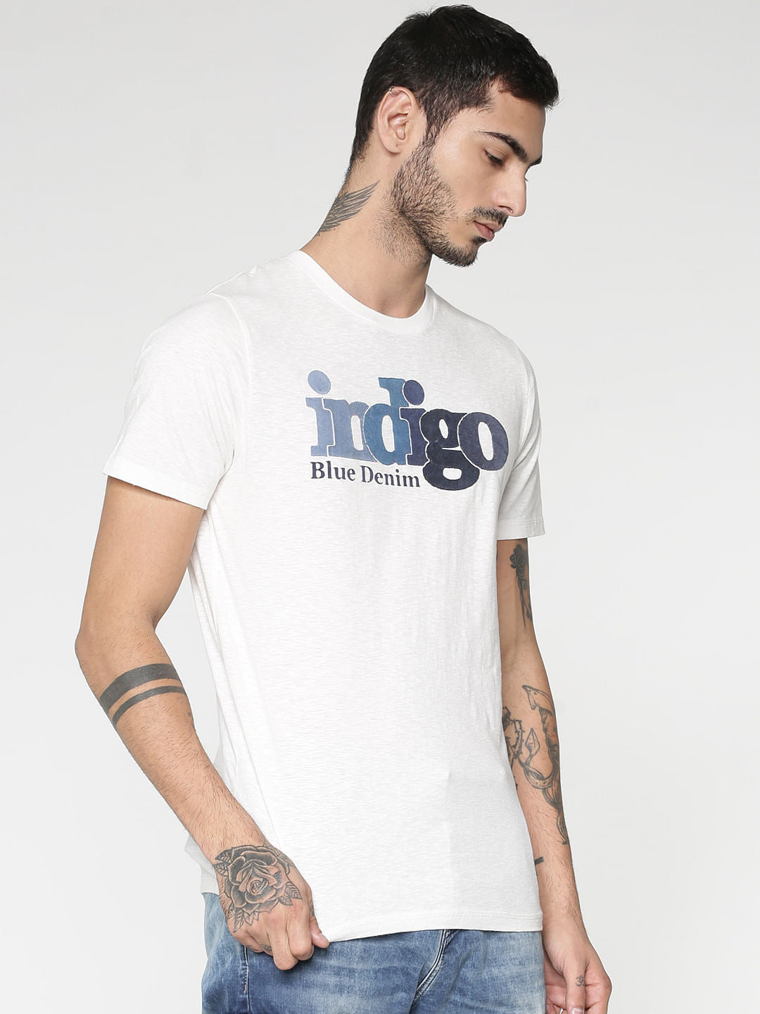 White Text Print Crew Neck T-Shirt