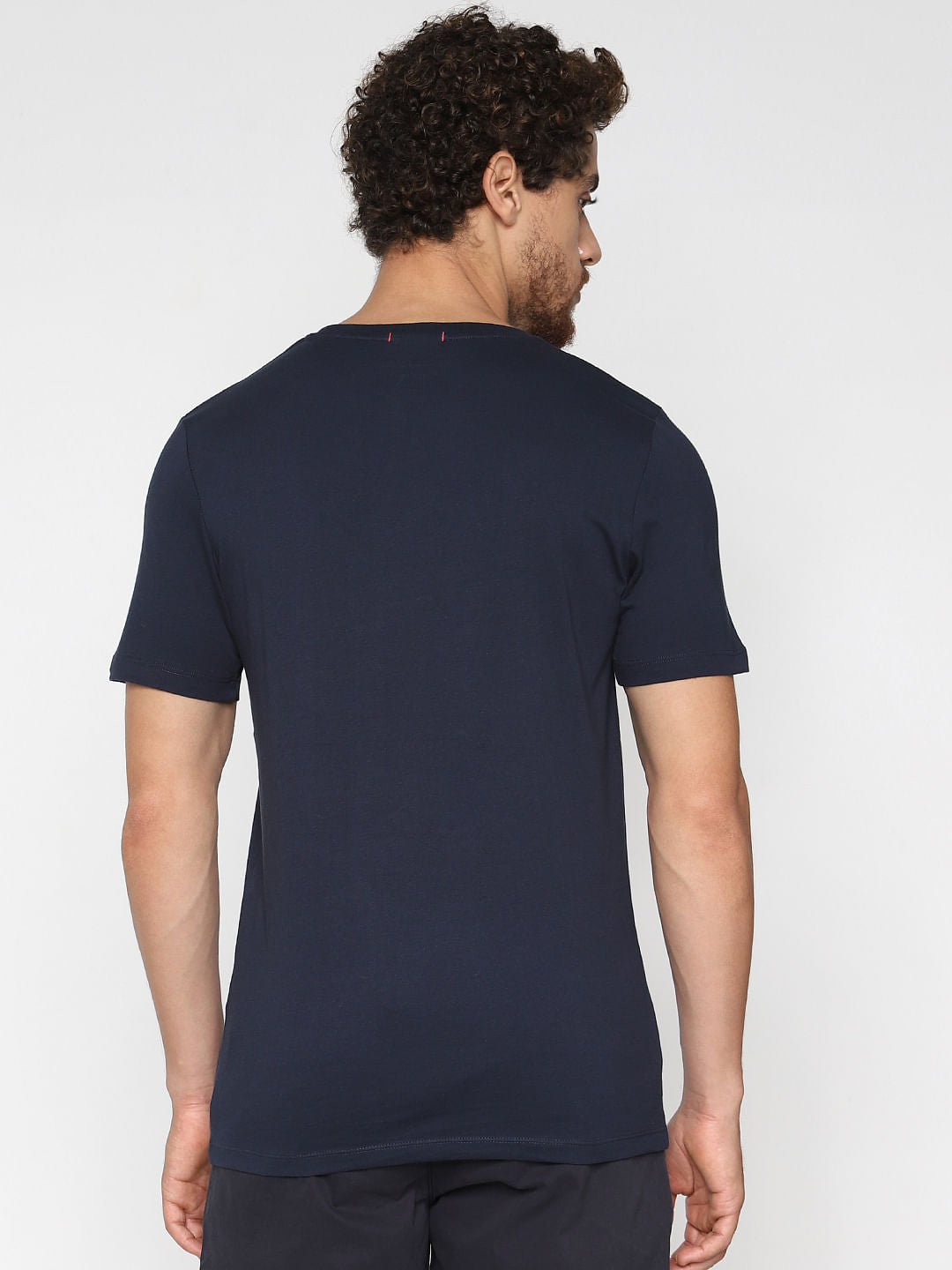 Navy Blue Text Print Crew Neck T-Shirt