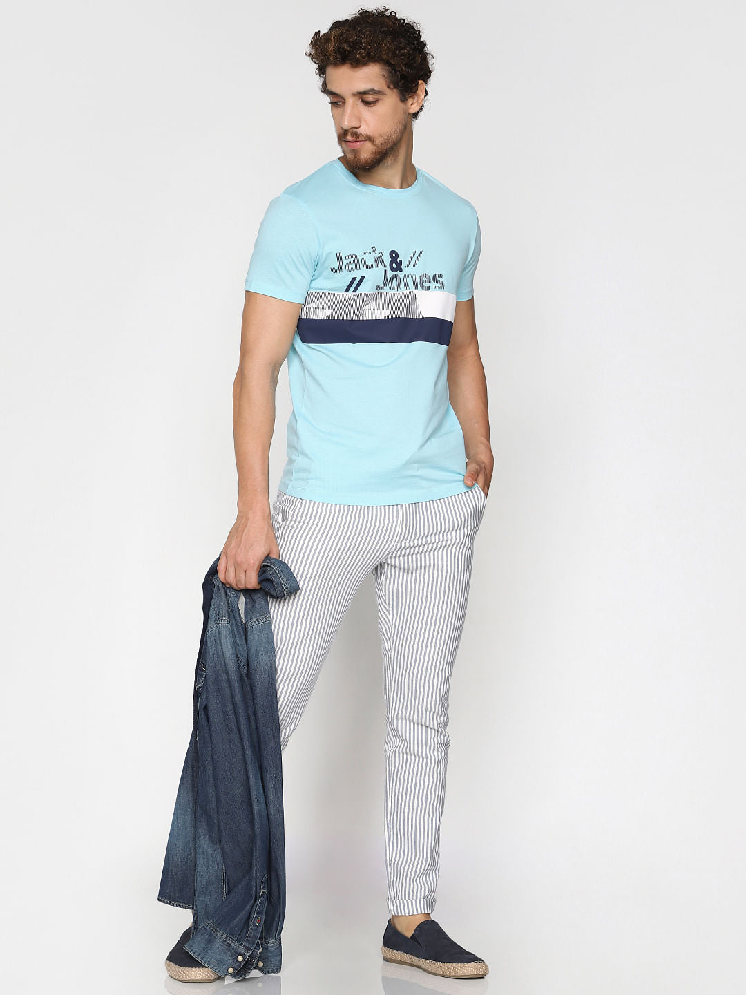 Blue Logo Print Crew Neck T-Shirt - S