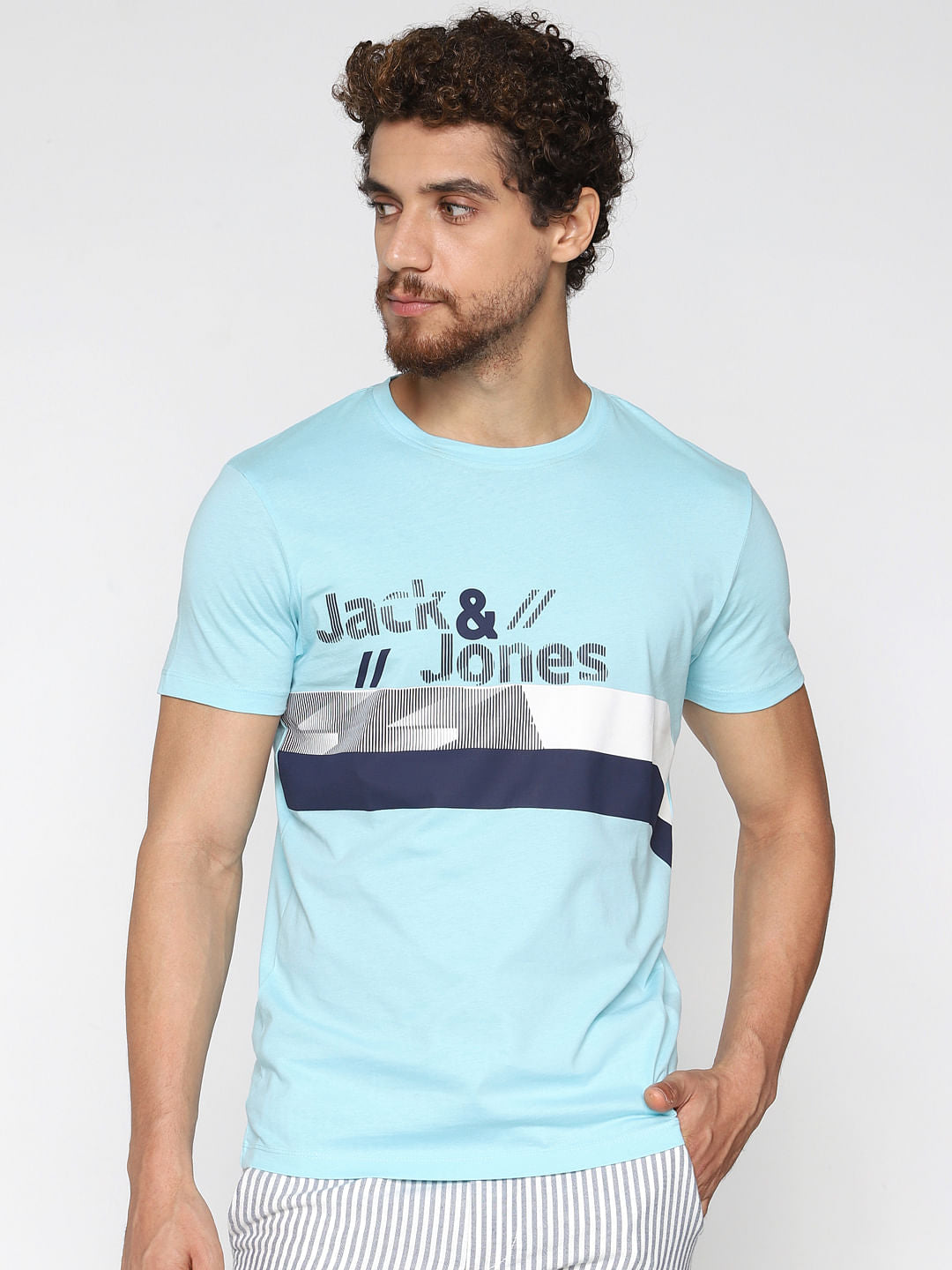 Blue Logo Print Crew Neck T-Shirt