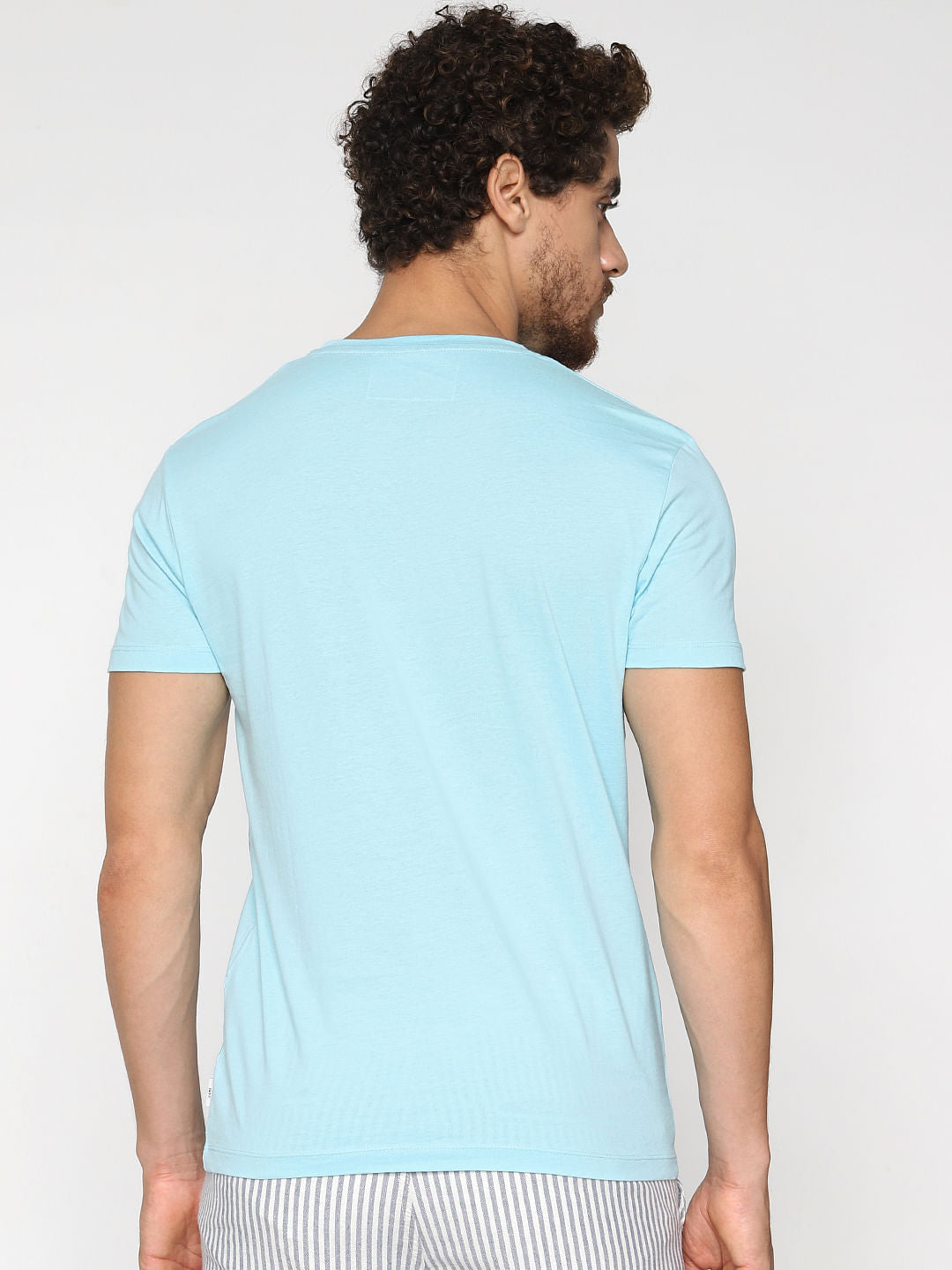 Blue Logo Print Crew Neck T-Shirt