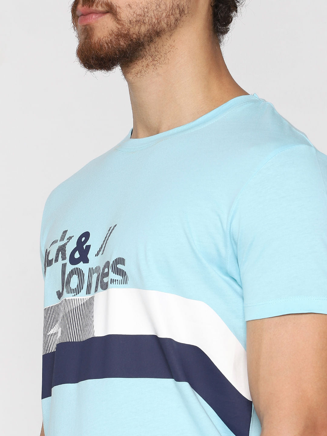 Blue Logo Print Crew Neck T-Shirt