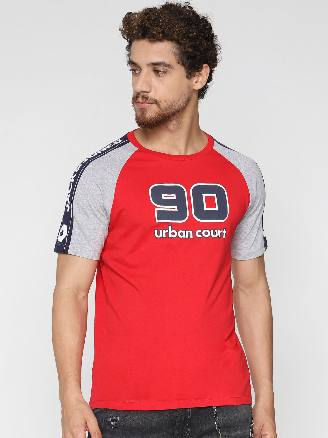 Red Colourblocked Crew Neck T-Shirt