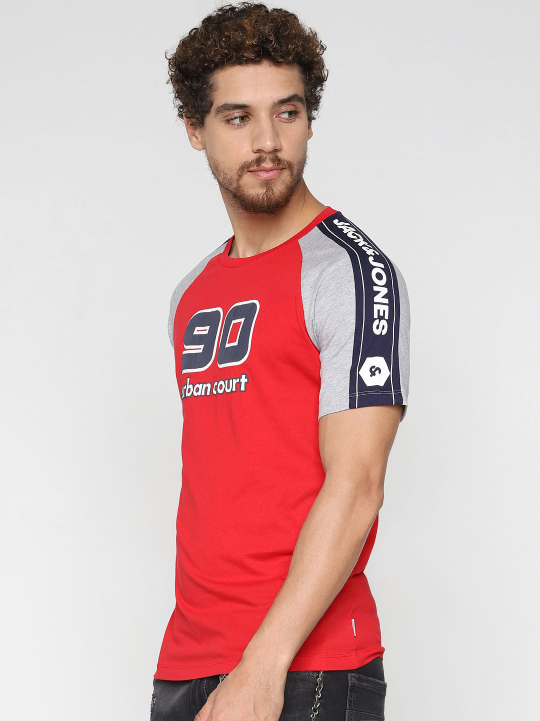 Red Colourblocked Crew Neck T-Shirt