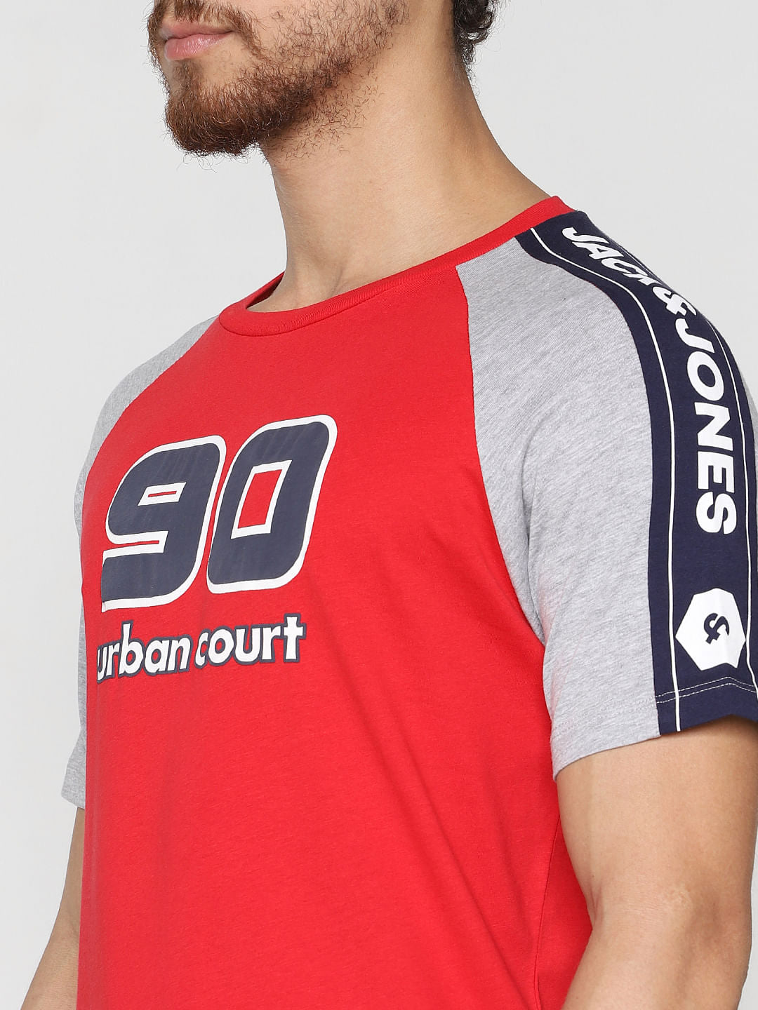 Red Colourblocked Crew Neck T-Shirt