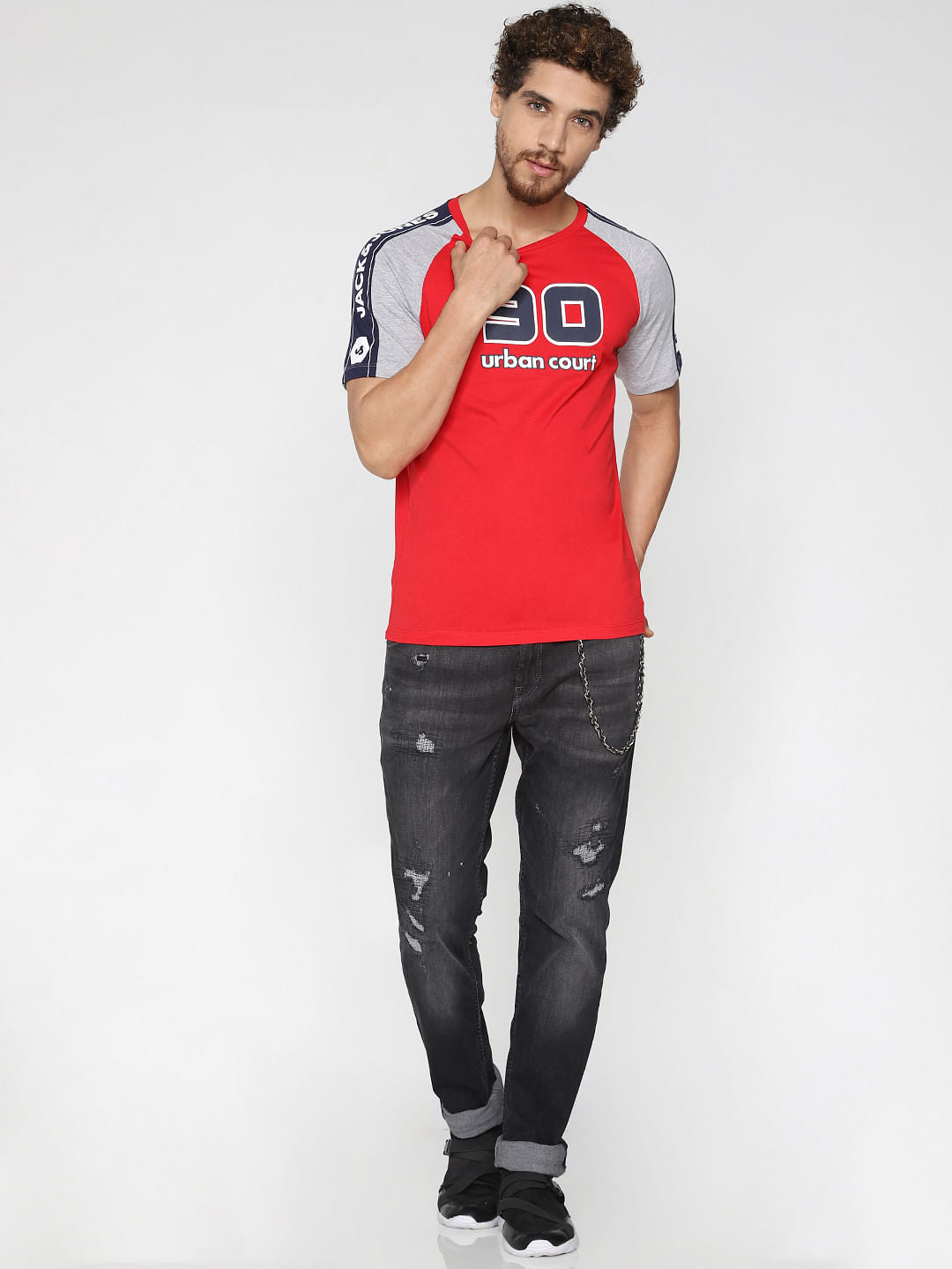 Red Colourblocked Crew Neck T-Shirt