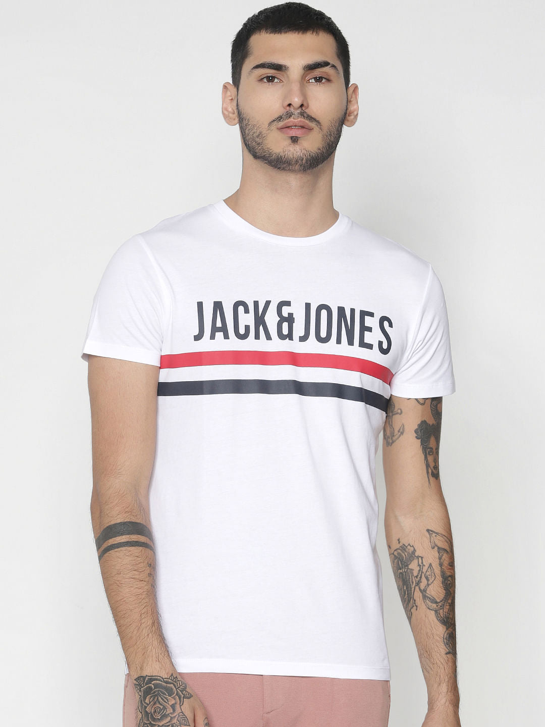 White Logo Print Crew Neck T-Shirt - S