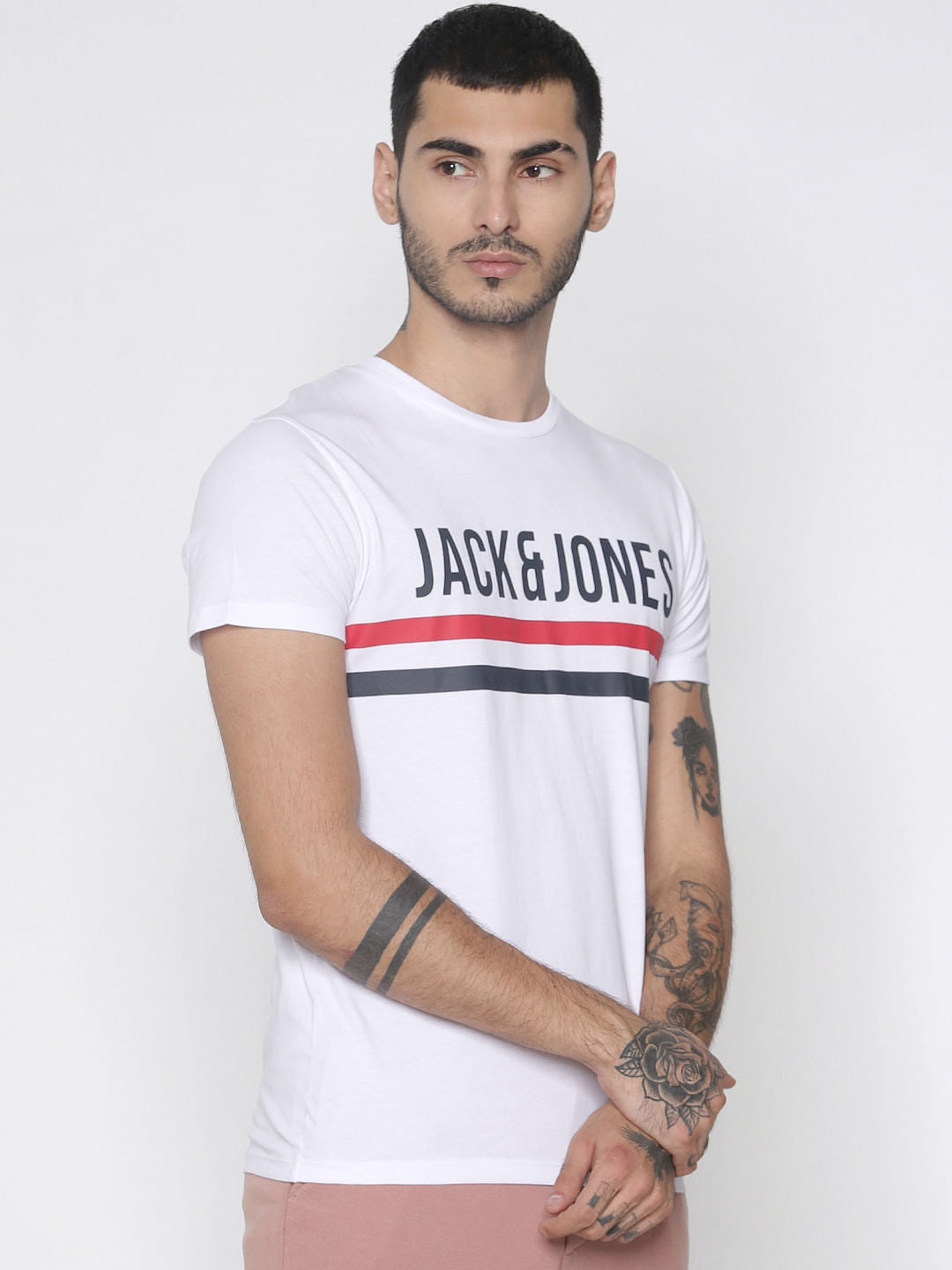 White Logo Print Crew Neck T-Shirt
