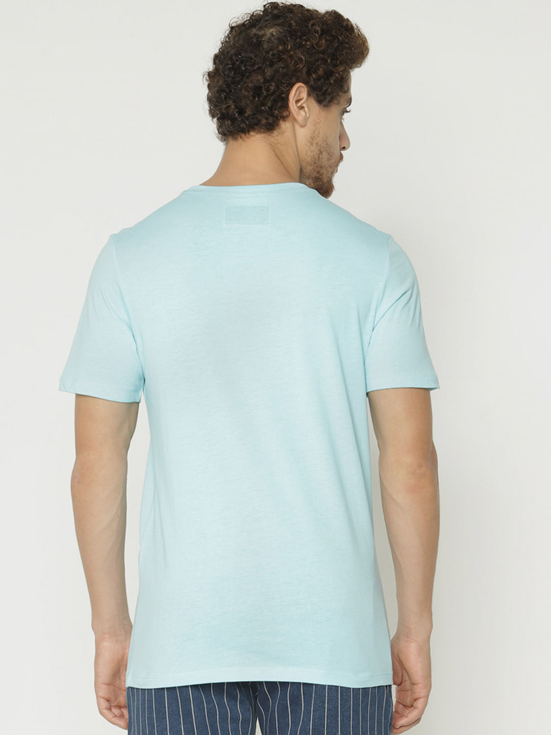 Blue Text Print Crew Neck T-Shirt