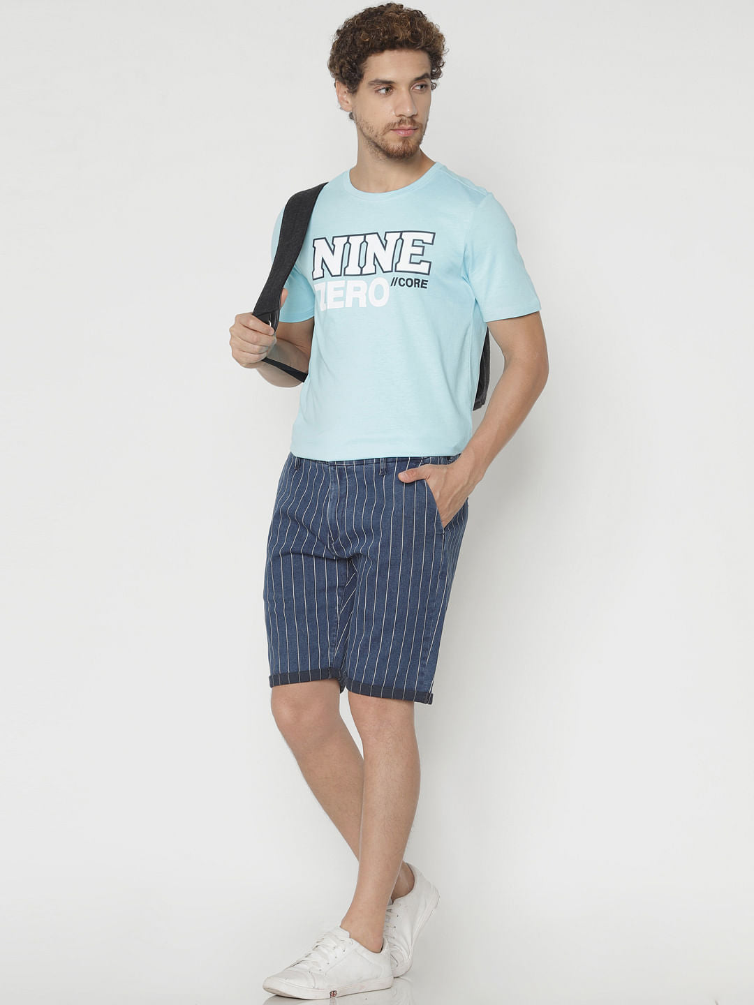 Blue Text Print Crew Neck T-Shirt
