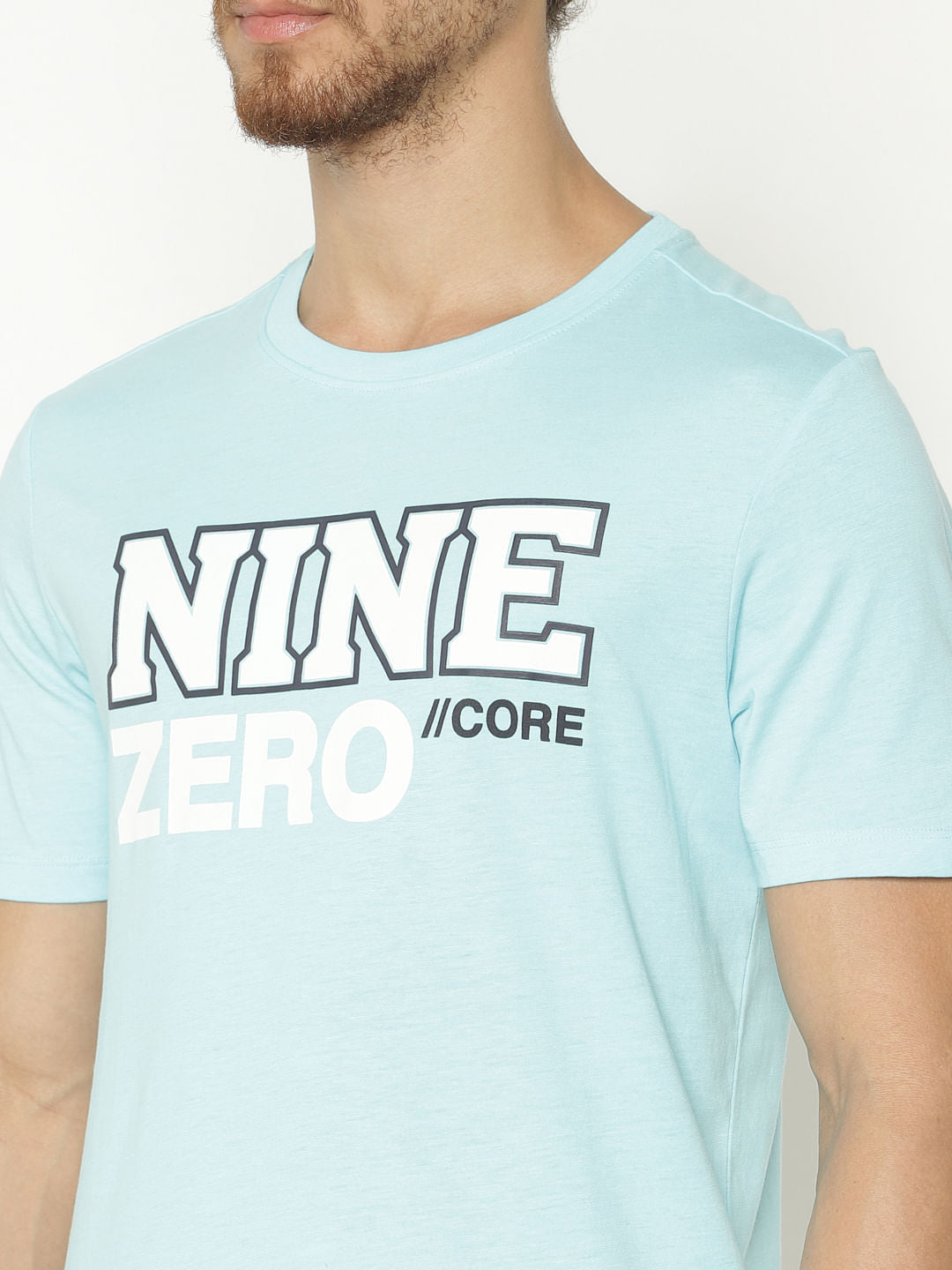 Blue Text Print Crew Neck T-Shirt