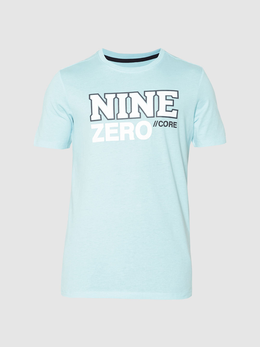Blue Text Print Crew Neck T-Shirt