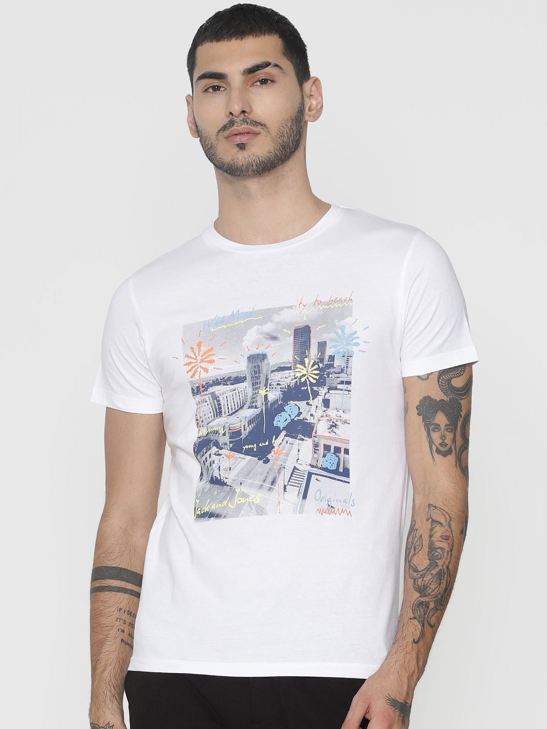 White Graphic Print Crew Neck T-Shirt - S