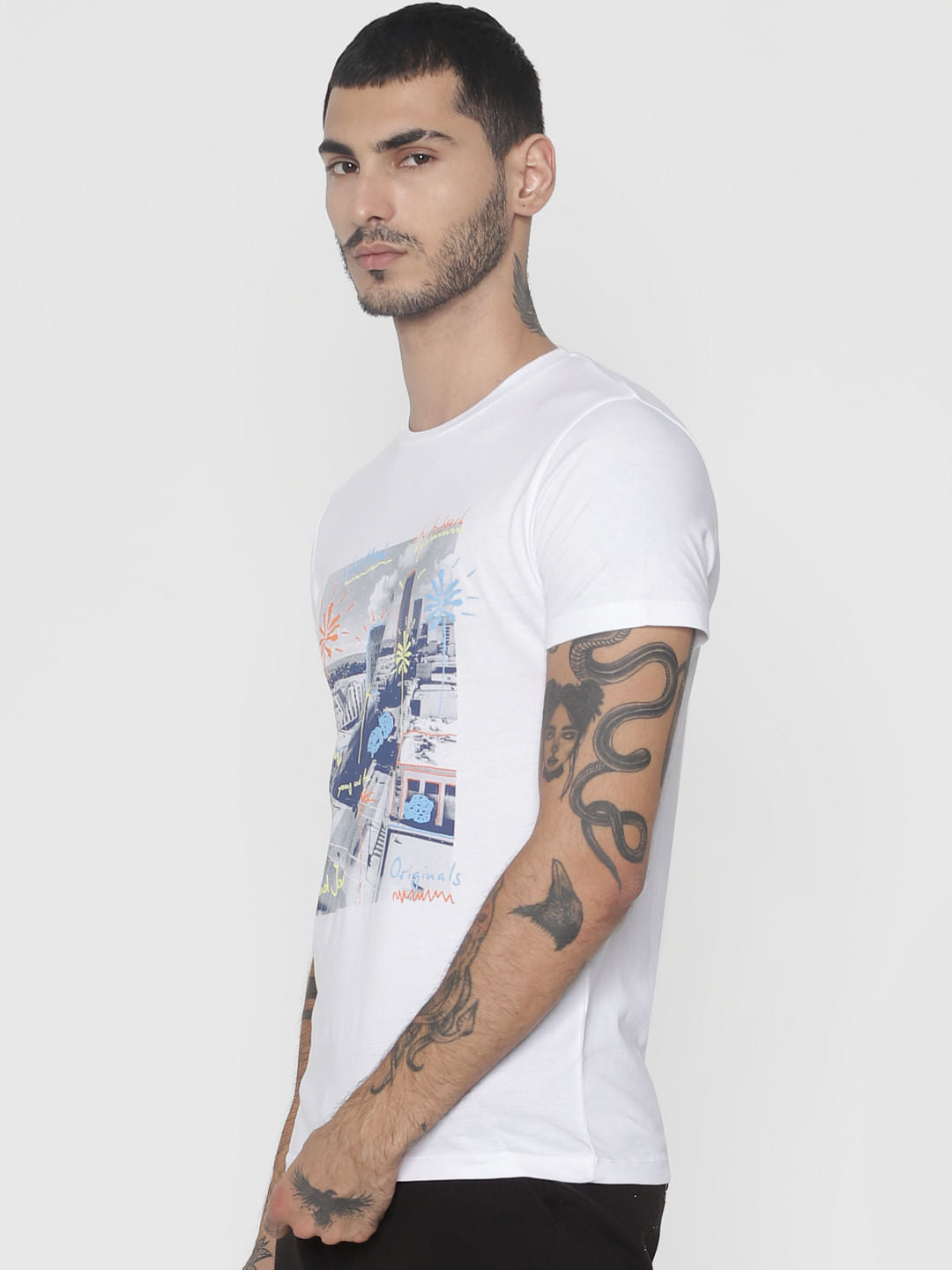 White Graphic Print Crew Neck T-Shirt