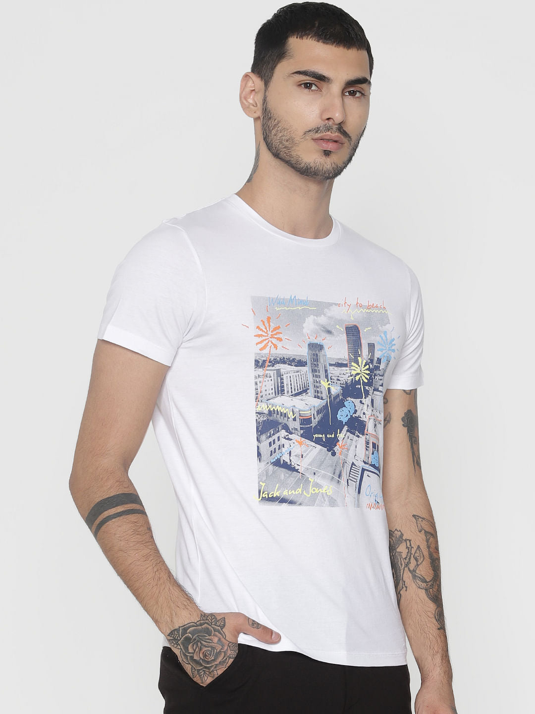 White Graphic Print Crew Neck T-Shirt