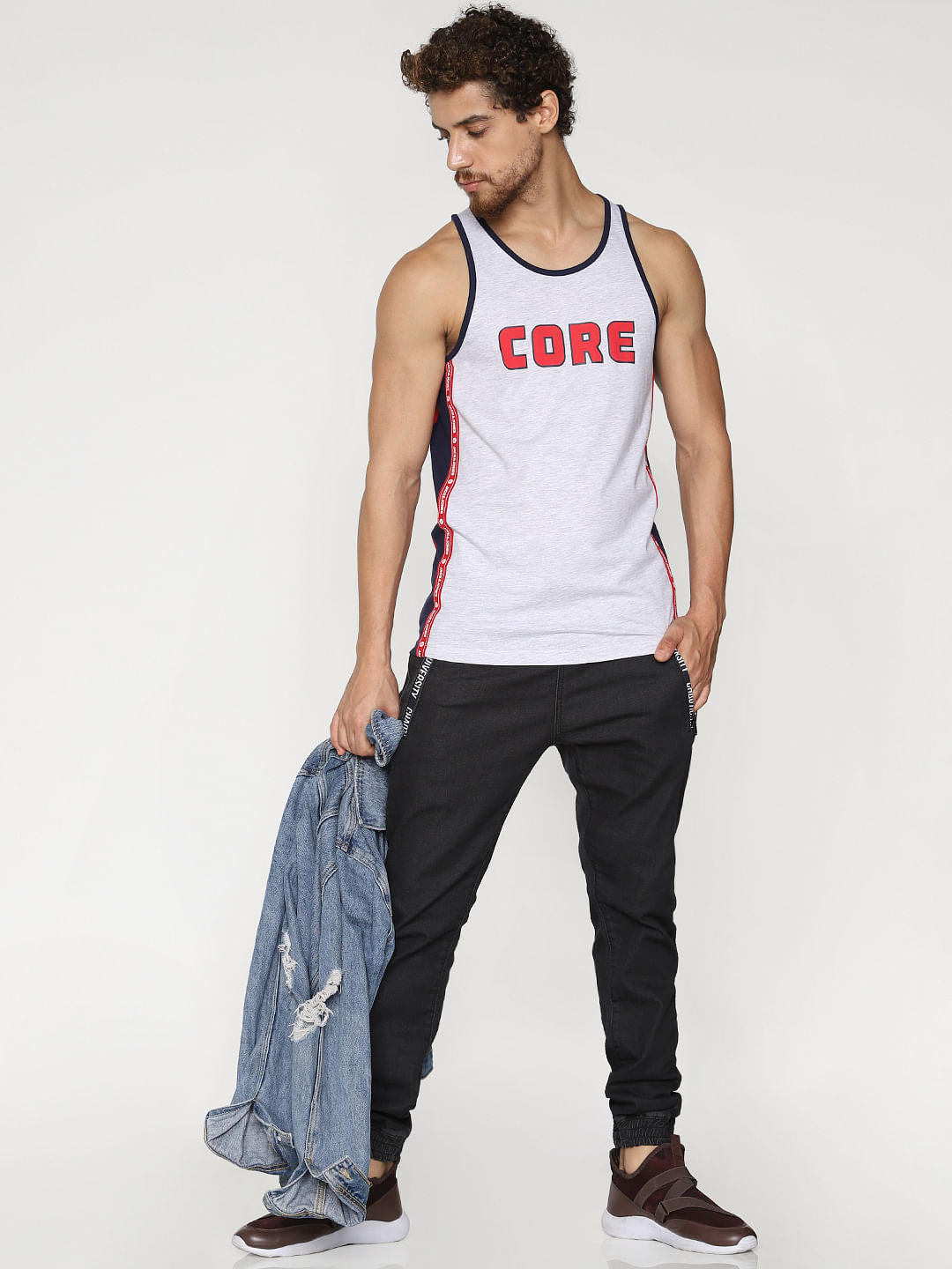 White Text Print Fashion Vest - S