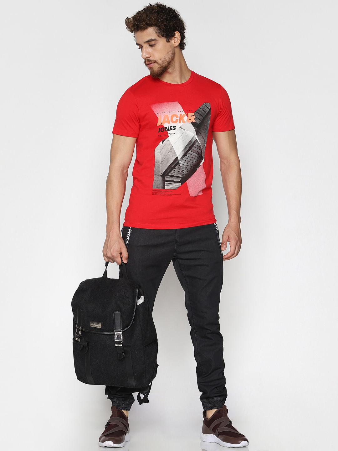 Red Logo Print Crew Neck T-Shirt - S