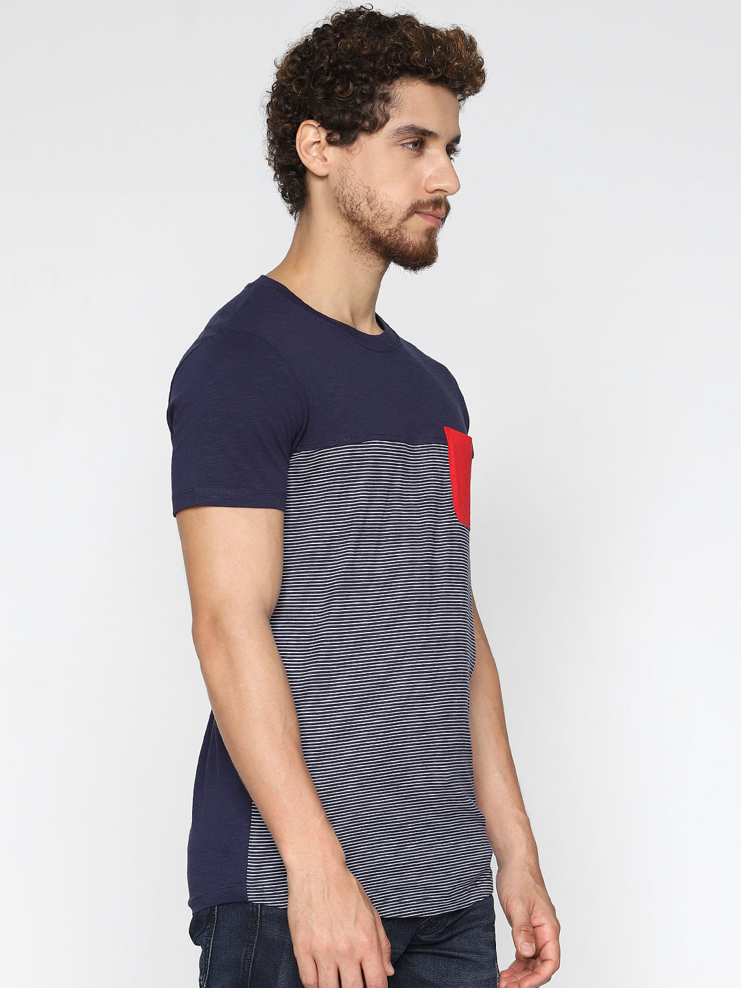 Blue Striped Crew Neck T-shirt
