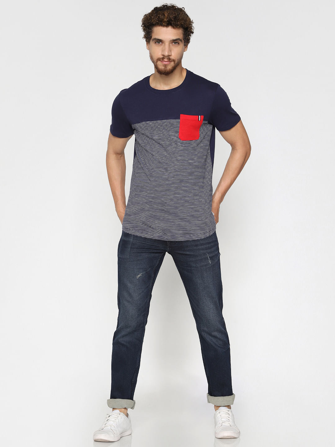 Blue Striped Crew Neck T-shirt