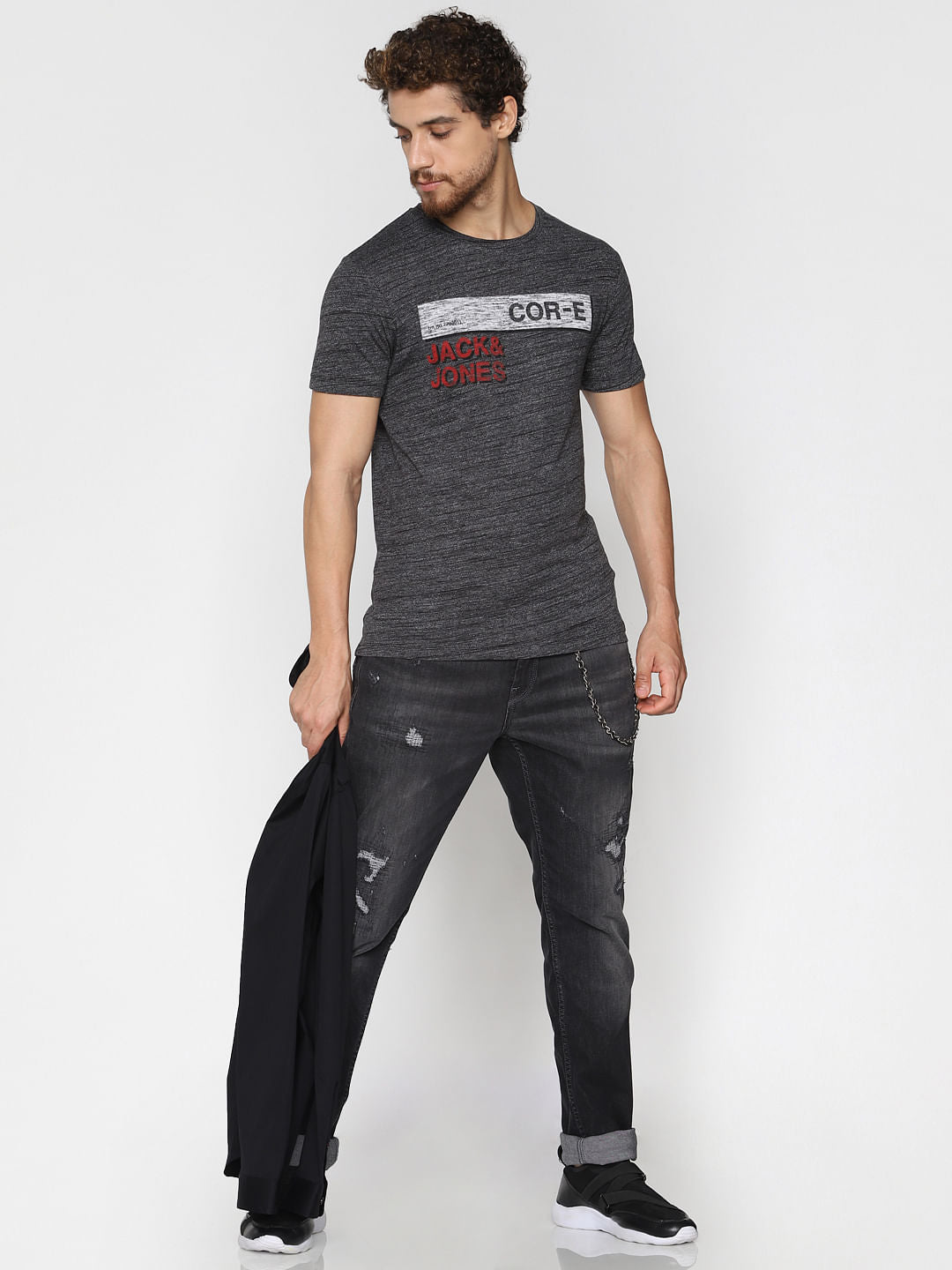 Dark Grey Logo Print Crew Neck T-Shirt - XS