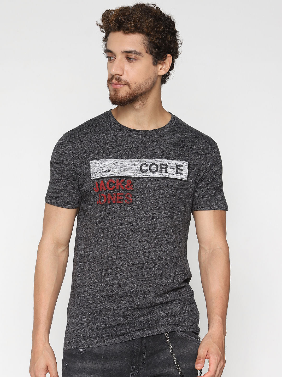 Dark Grey Logo Print Crew Neck T-Shirt