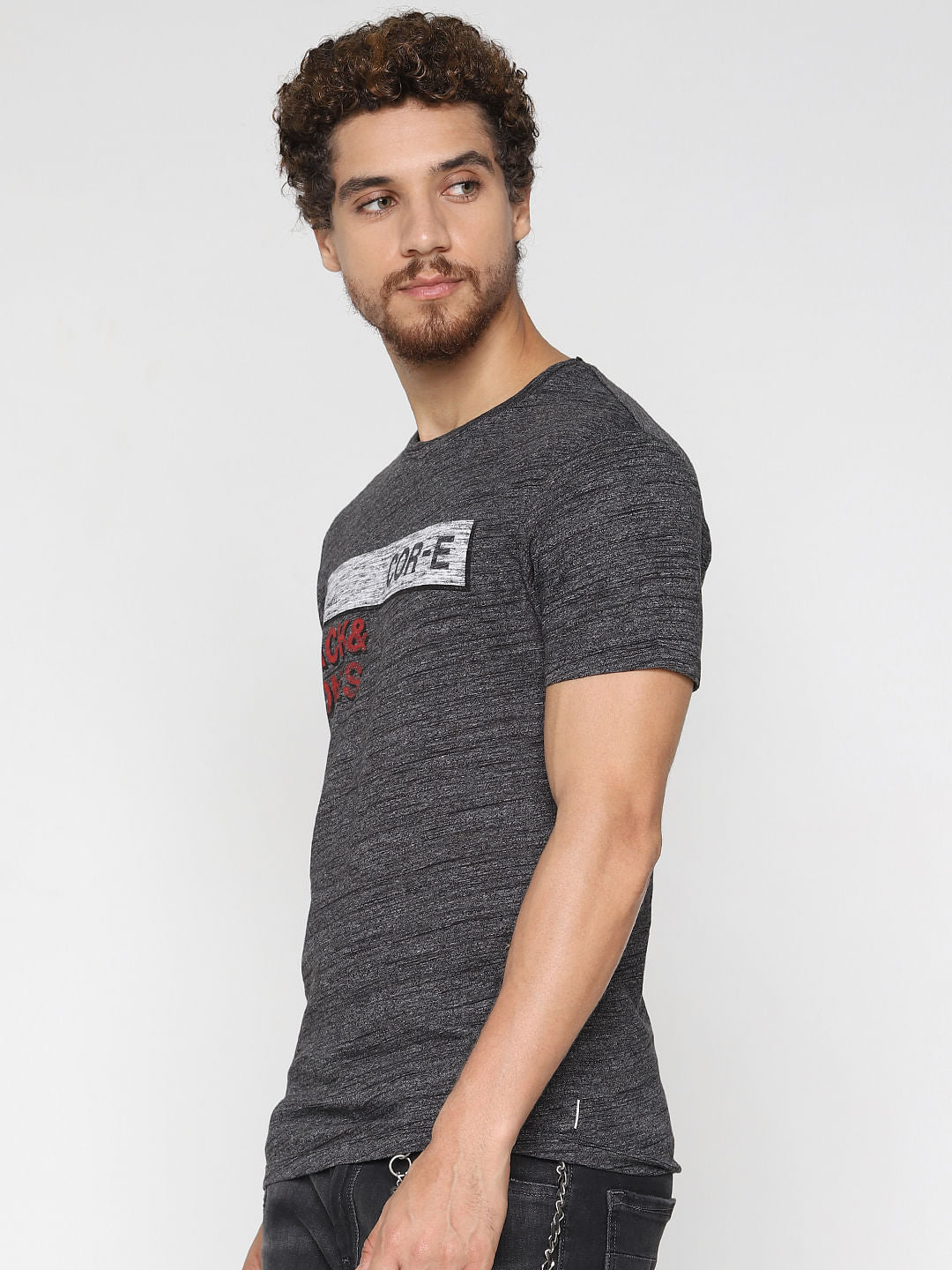 Dark Grey Logo Print Crew Neck T-Shirt