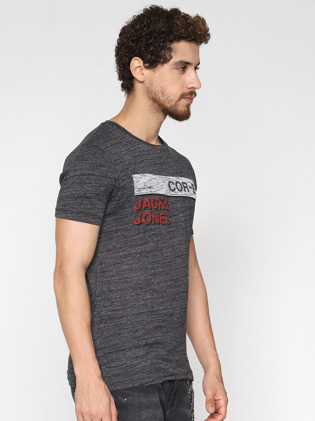 Dark Grey Logo Print Crew Neck T-Shirt