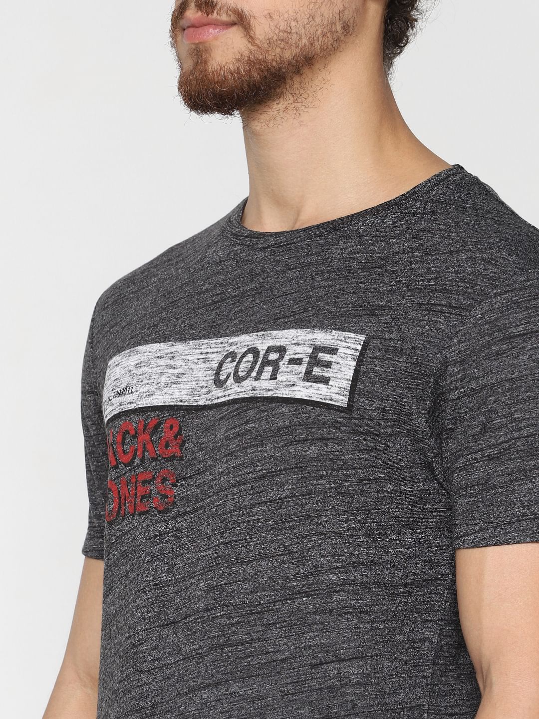 Dark Grey Logo Print Crew Neck T-Shirt