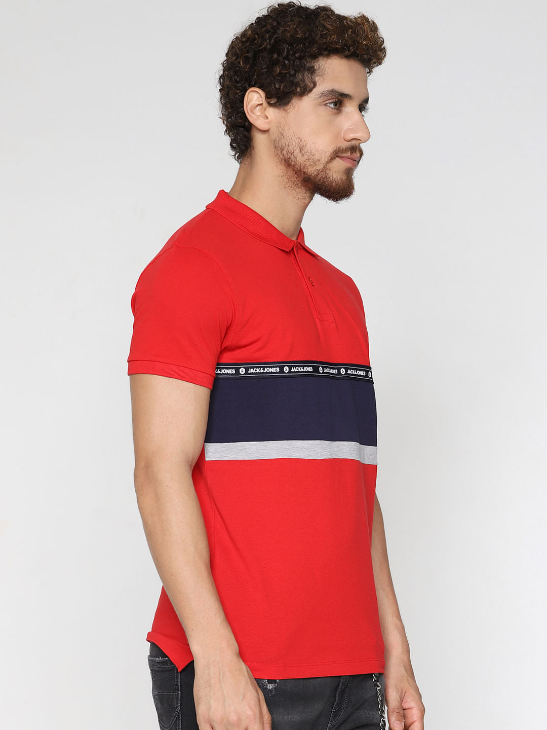 Red Patch Print Polo Neck T-Shirt