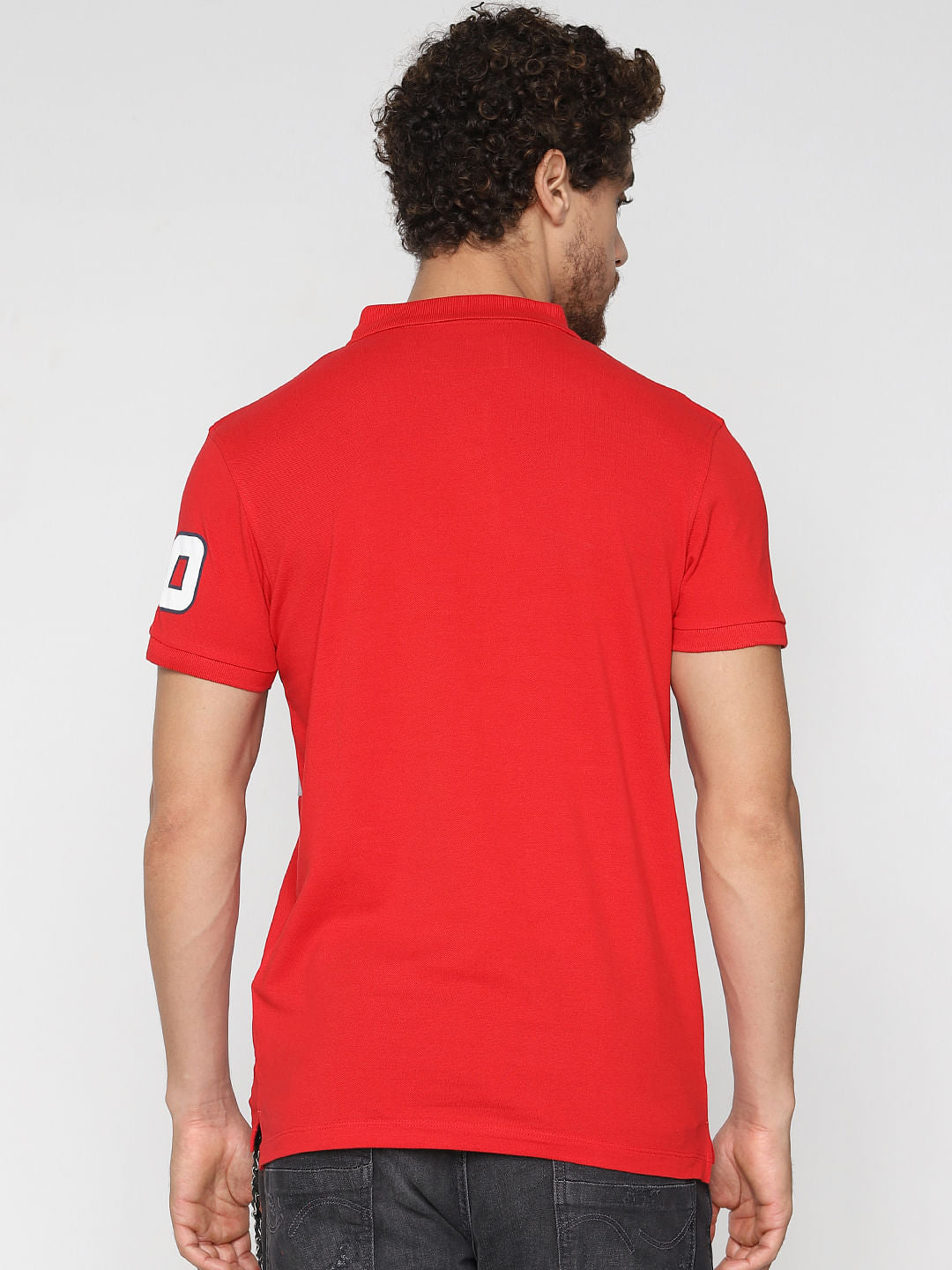 Red Patch Print Polo Neck T-Shirt