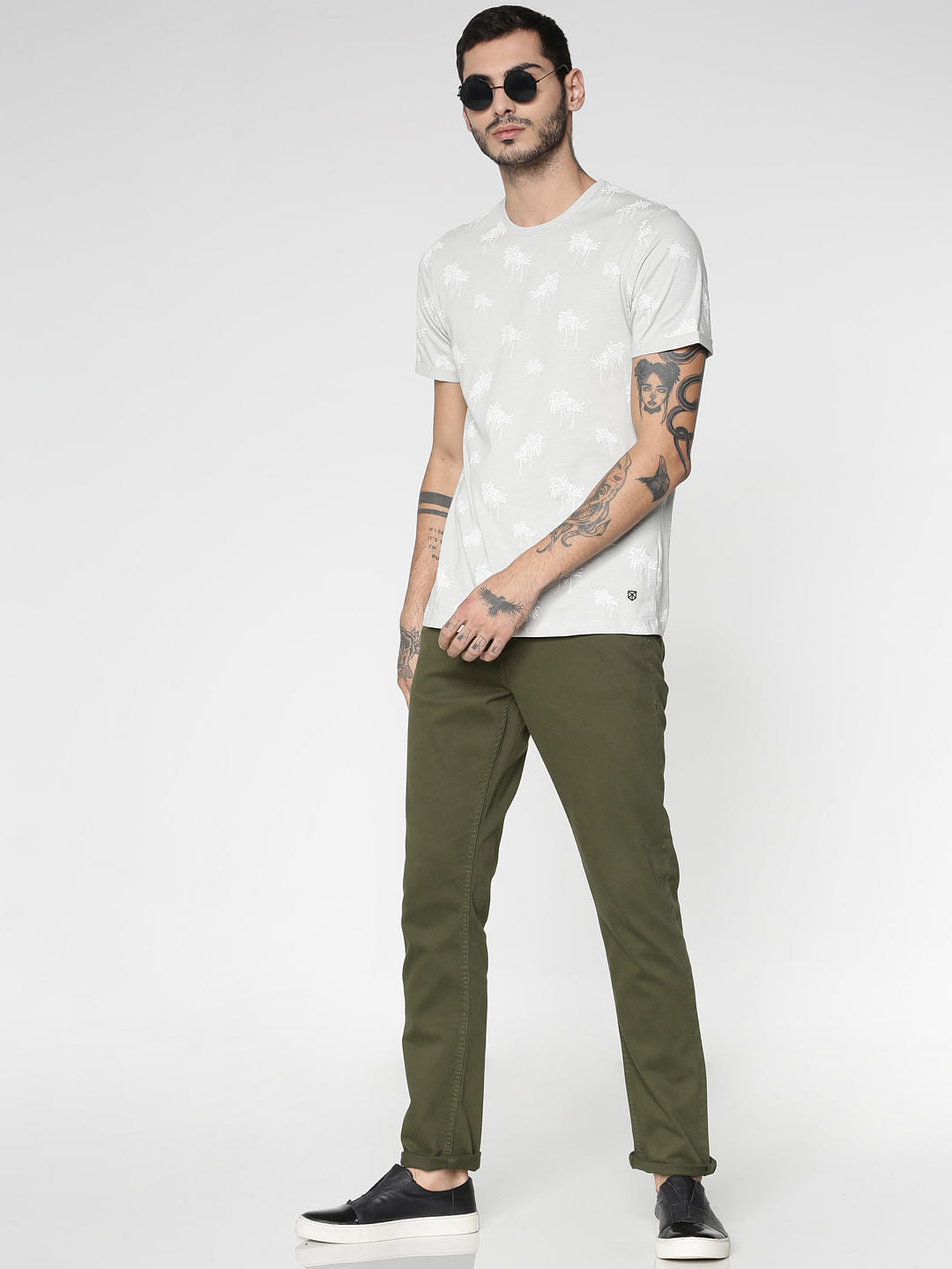 Light Grey All Over Print T-Shirt - S